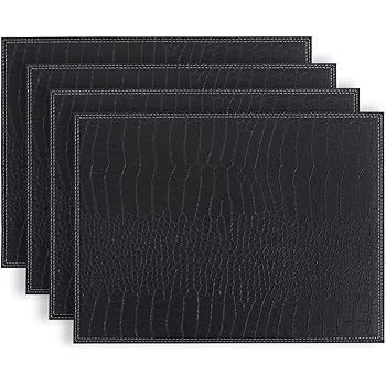 Amazon Com Keeco 8 Pieces Dakota Faux Leather Placemat Black Home Kitchen