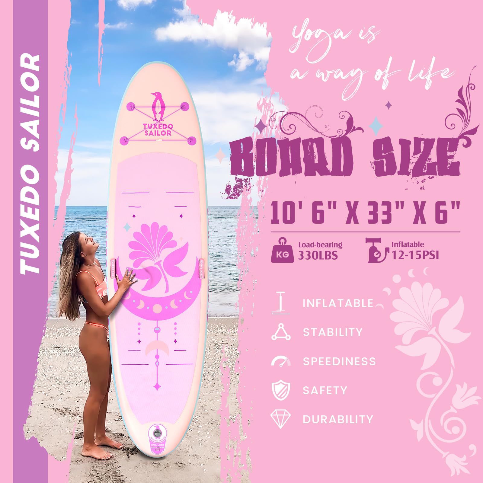 Tuxedo Sailor SUP Gonfiabile Adulti 320 cm Stand Up Paddle Board, Tavola da SUP Paddle Board con Accessori, Tavola Gonfiabile 2 Posti