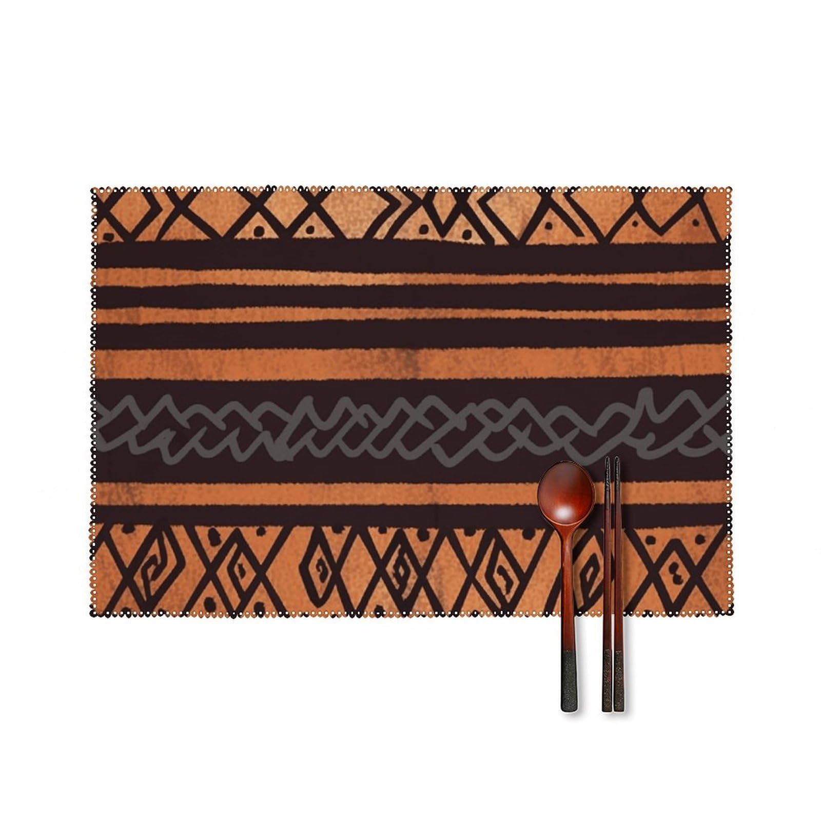African Mud Cloth Tribal Placemats Set of 6 Wipeable Table Mats for Kitchen Dining Table Heat Resistant Waterproof Modern Indoor/Outdoor Non-Slip Easy Clean Place Mats
