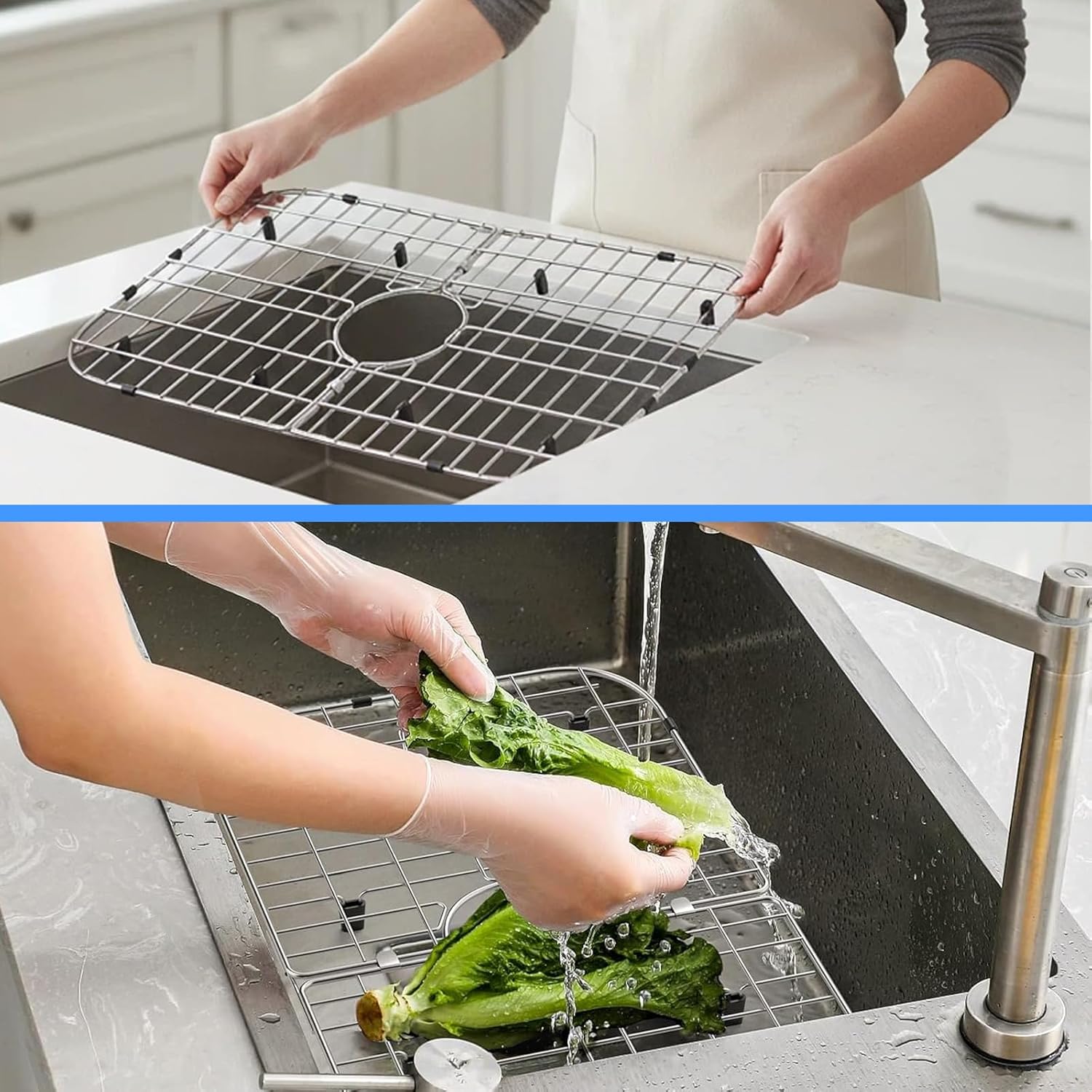 Sink protectors for kitchen sink12“13”24“26”,Detachable kitchen sink mat 304 Stainless Steel Material sink rack for bottom of sink.(26"x14" Center Drain)