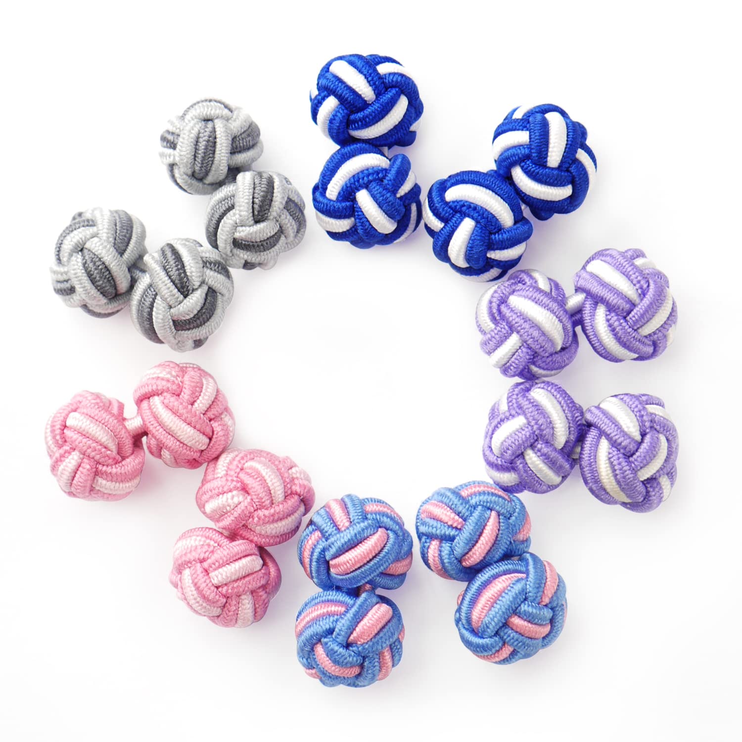 HONEY BEAR 5 Pairs Mens/Women Silk Fabric Knot Twisted Cufflinks Set, for Shirt/Dress Business Wedding Gift