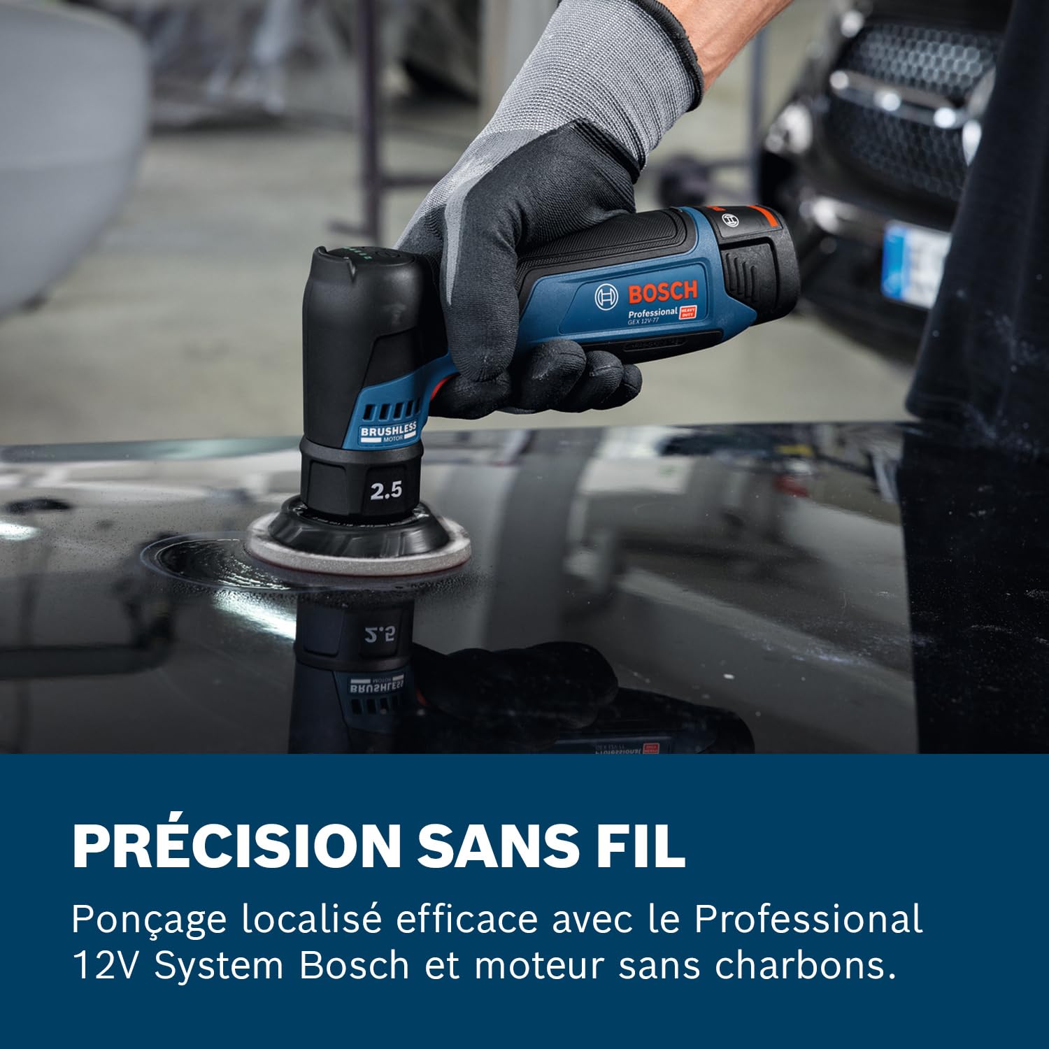 Bosch Professional 12V System Ponceuse excentrique sans fil GEX 12V-77 (inclus support plateau velcro monté de 77 mm, clé de serrage)