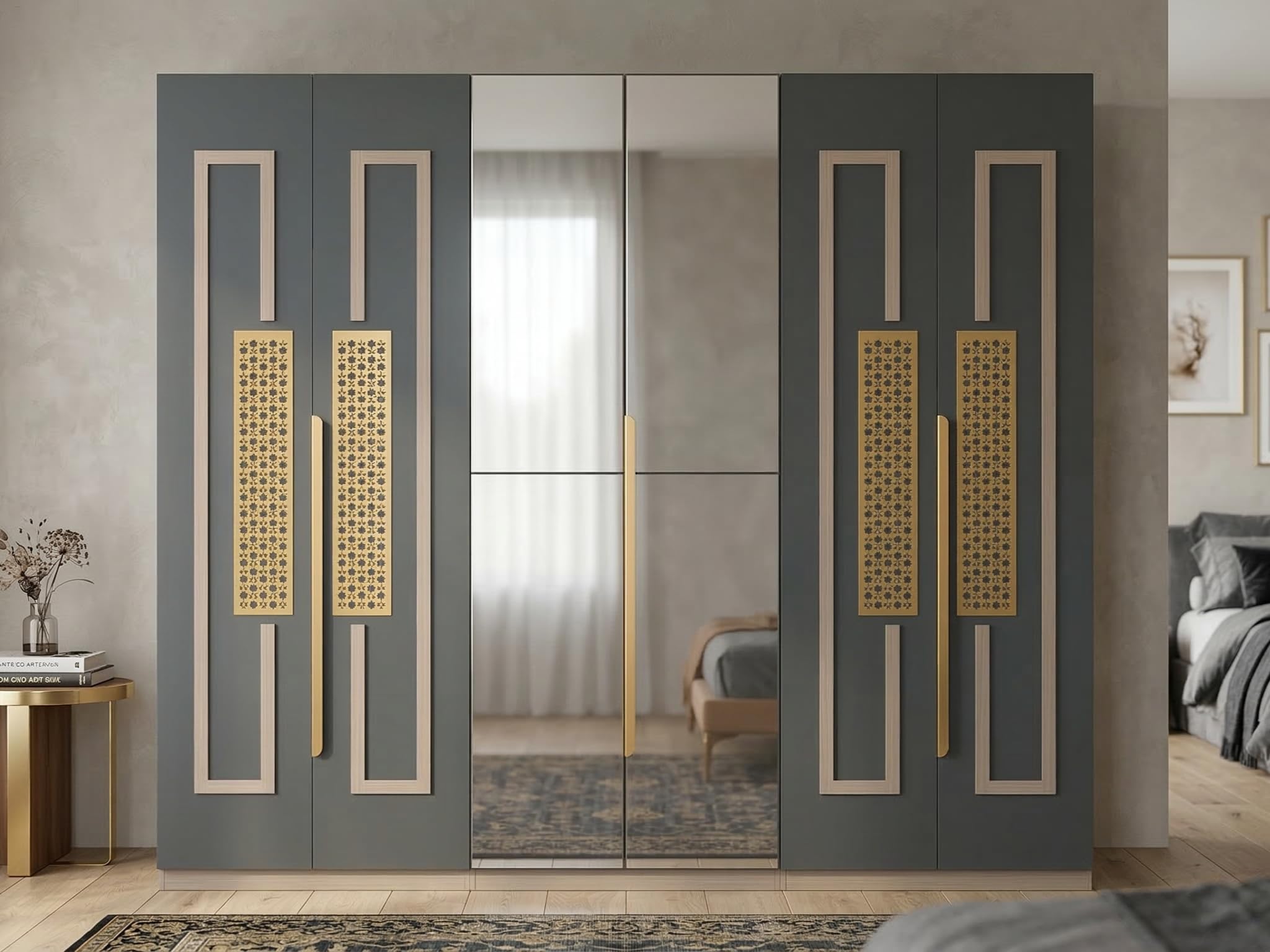 Turkey 04 6 Door Wardrobe with Mirror Panels & Storage Shelves | Engineered Wood Bedroom Wardrobe | Large Storage Cabinet | Premium Bedroom Furniture-image-34