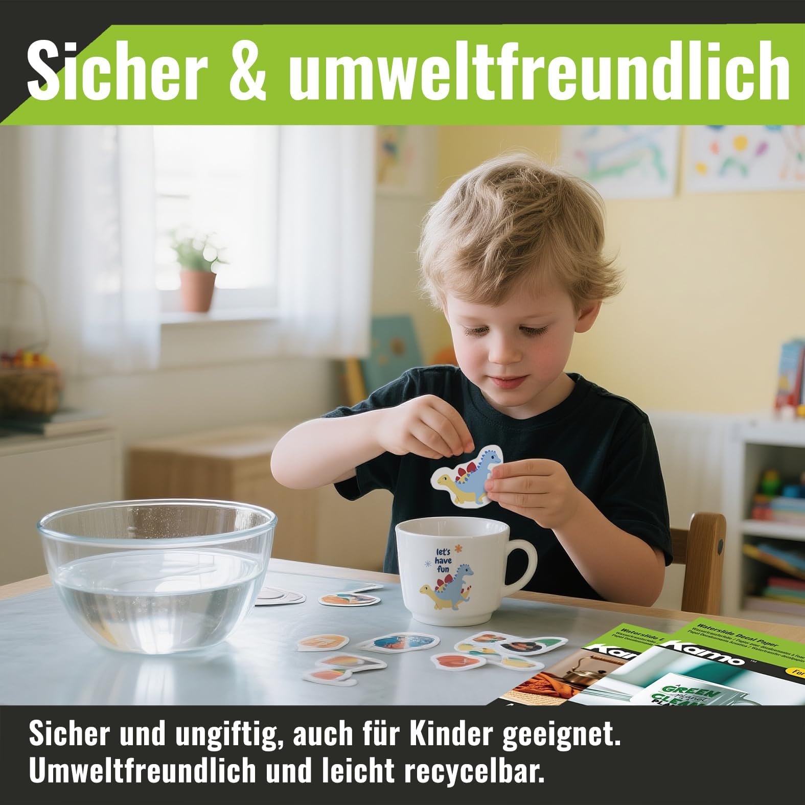 Kamo Wasserschiebefolie Transparent A4 für Laserdrucker – 30 Blätter Decalfolie für Keramik, Glas, Tassen, Kerzen, Kunststoff und Modellbau DIY Projekte