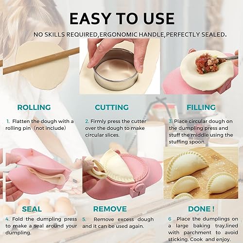 Miniatura 7 de MUMSUNG Máquina de bolas de masa juego de moldes de prensa de empanadas con cortador de masa juego de moldes de bola de masa para Pierogi Pastelitos