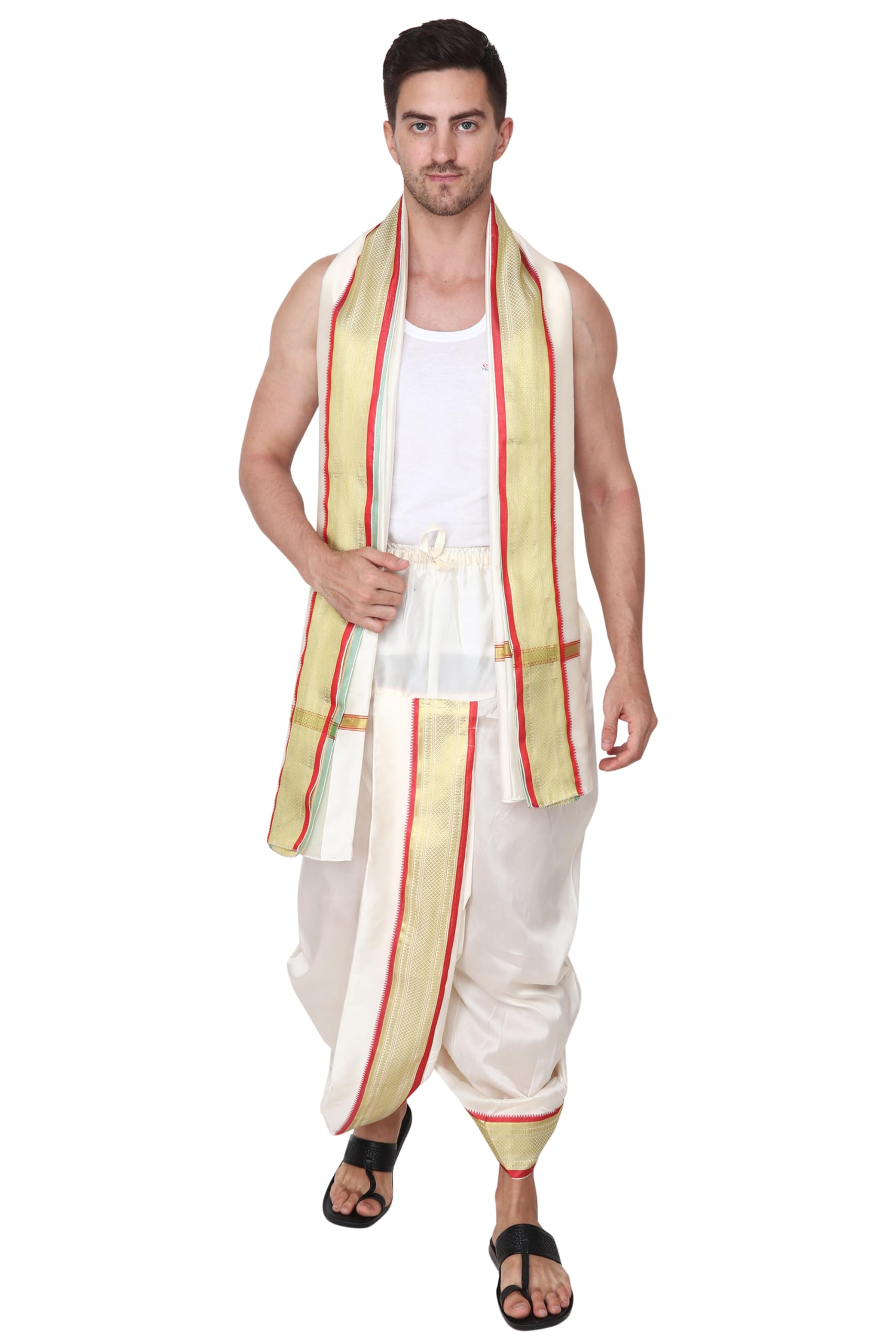 Rameshwaram Fabrics Readymade Dhoti for men with Sherwani Style Silk Kurta, Suitable for Marriage, Pooja, Festival (XL-Extra Large -42, Cream) - Image 4 thumbnail