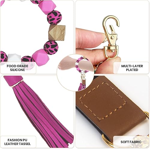 Miniatura 3 de Wristlet Keychain Bracelet with Lanyard for Keys, Silicone Beaded Key Ring for Women, Mother's day Christmas Gift