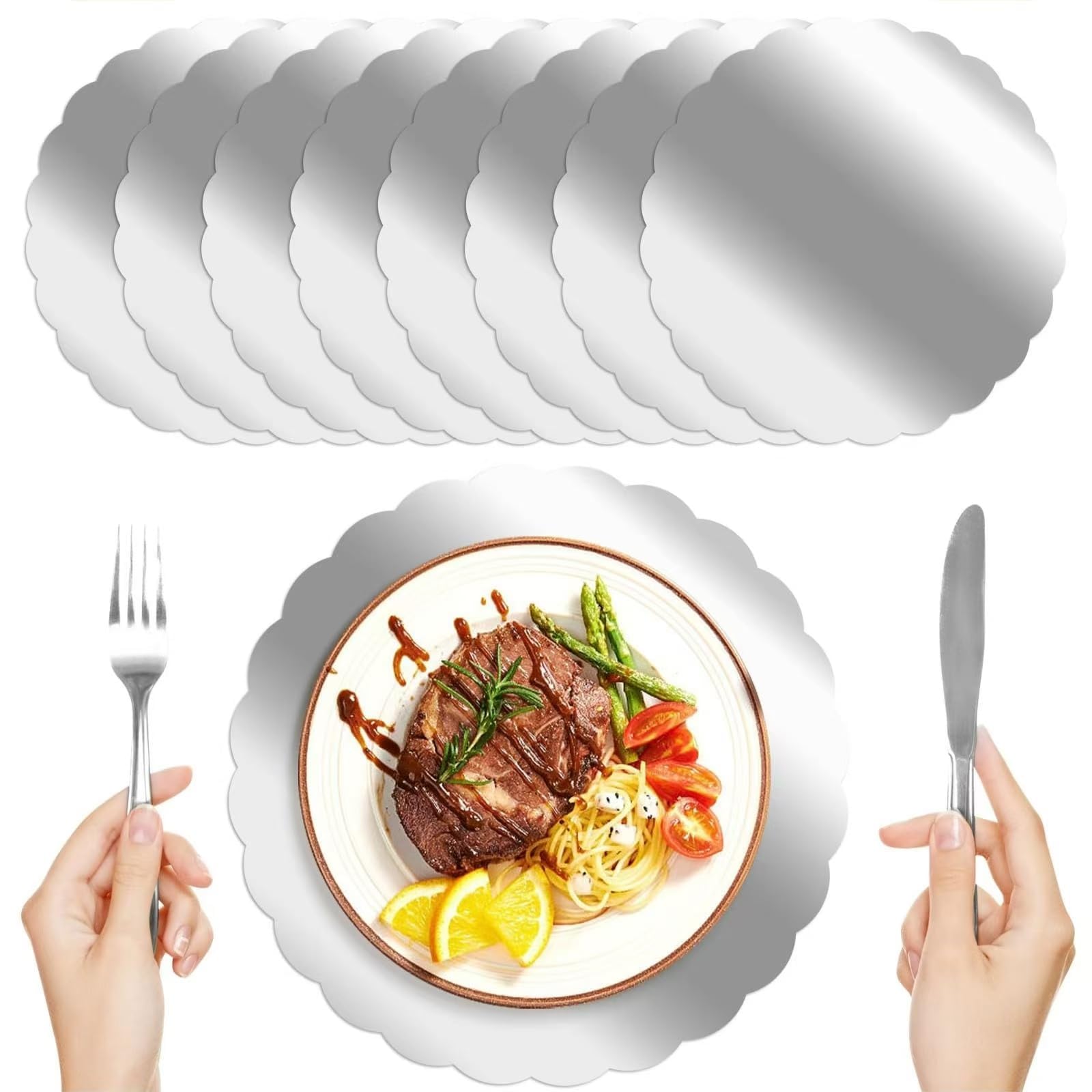 50 Pack Silver Disposable Paper Placemats, 12.25 Inch Round Glitter Table Mats for Wedding, Dinner Party, Birthday & Ramadan Table Decor (Bulk Set)