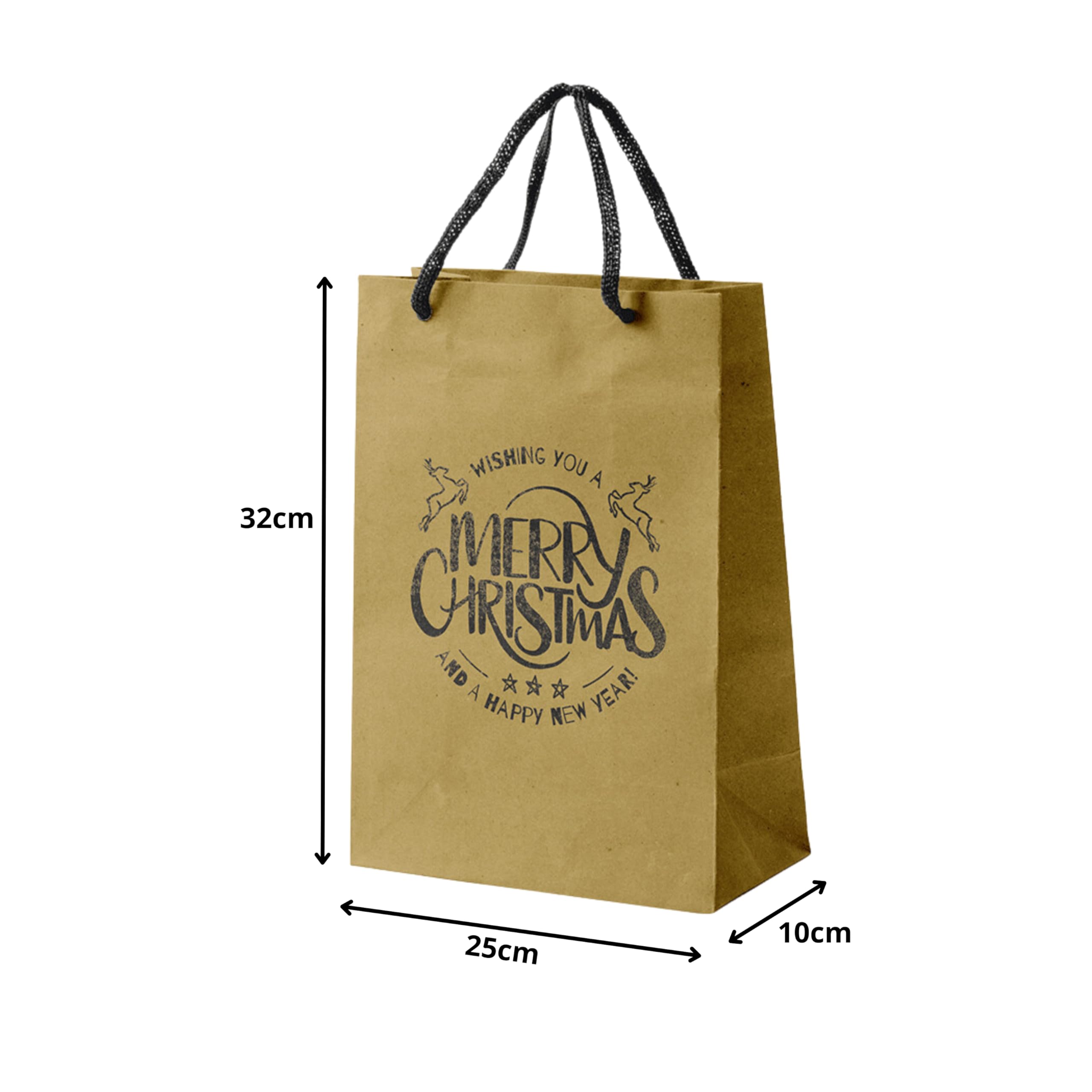 25x Bolsas de Papel Kraft Navideñas Marrones con Asas de Cuerda 25x10x32cm - Bolsas de Regalo - Navidad - Varias Opciones de Impresión Temáticas Navideñas