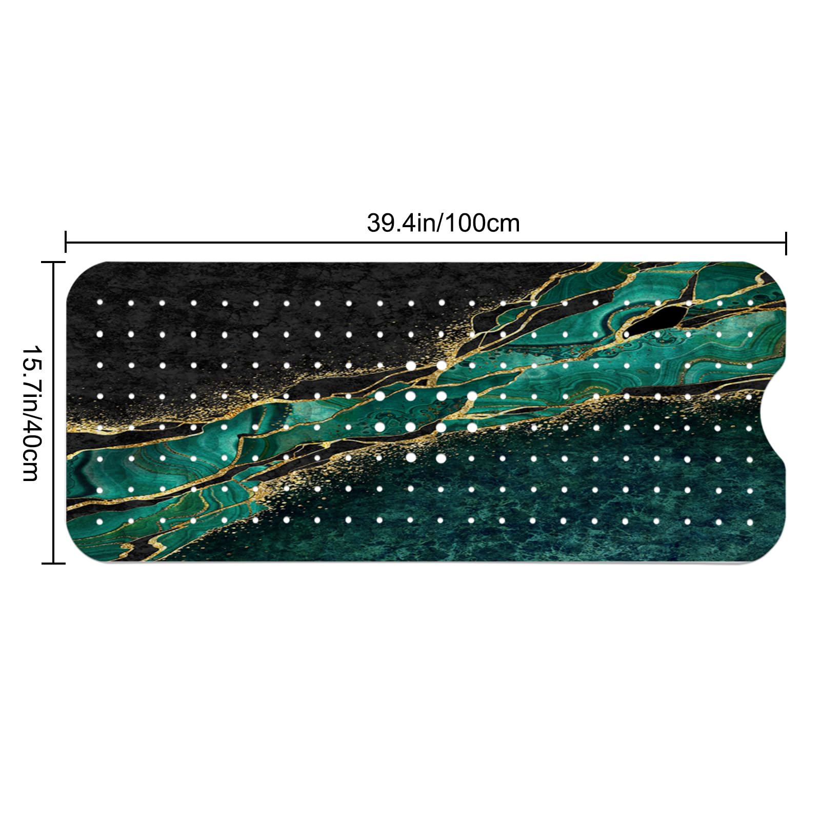 Non-Slip Marble Bath Tub Mat – 40x16 Inch, Green With Drain Holes & Suction Cups, Washable