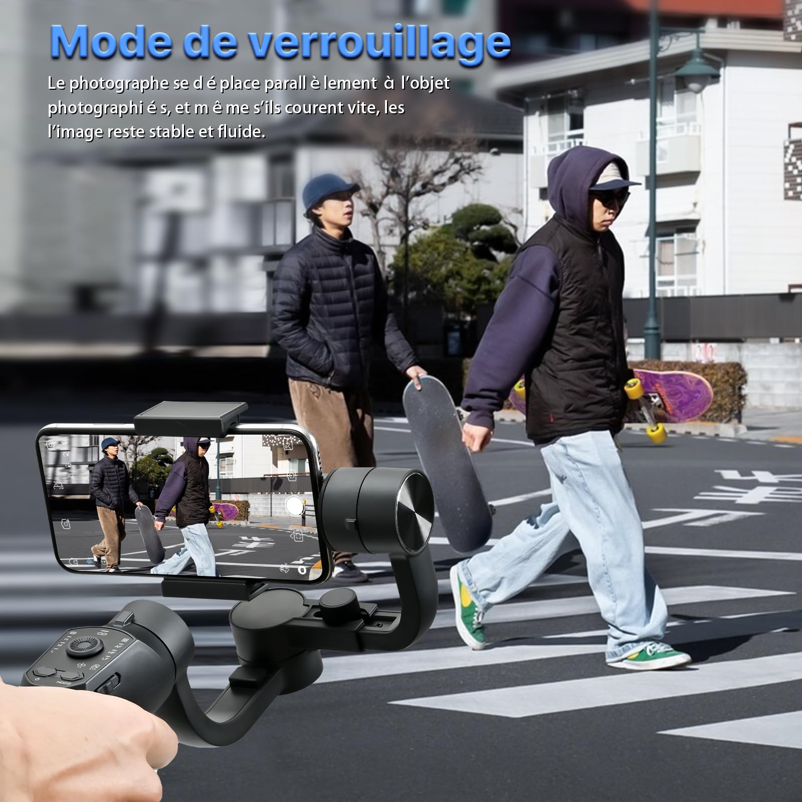 Stabilisateur Smartphone, Stabilisateur Cardan sur 3 Axes,Suivi AI, Mode Ultra Grand Angle pour iPhone 15/14/13/XR Pro/Max,Samsung Galaxy/Huawei,Charge utile 280 g,Vloggers/Youtube