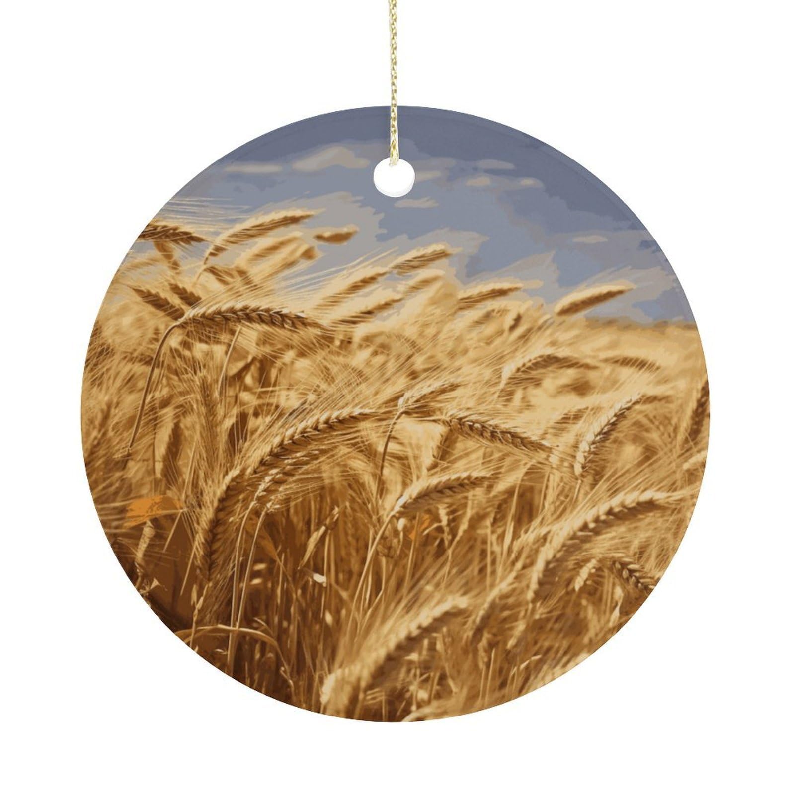 Wheat Harvest Christmas Ornament,Round Ceramic Ornaments Personalized Christmas Tree Ornament for Holiday Porcelain Keepsake Gifts Ideas Home Decor