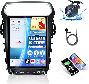 12.1" Qualcomm 8Core 4+64G Radio for Ford Explorer Radio 2011-2019,Android 13 T-Style Vertical Screen Explorer Stereo with CarPlay Android Auto GPS 5Ghz WiFi 48EQ SWC Mic Backup Camera