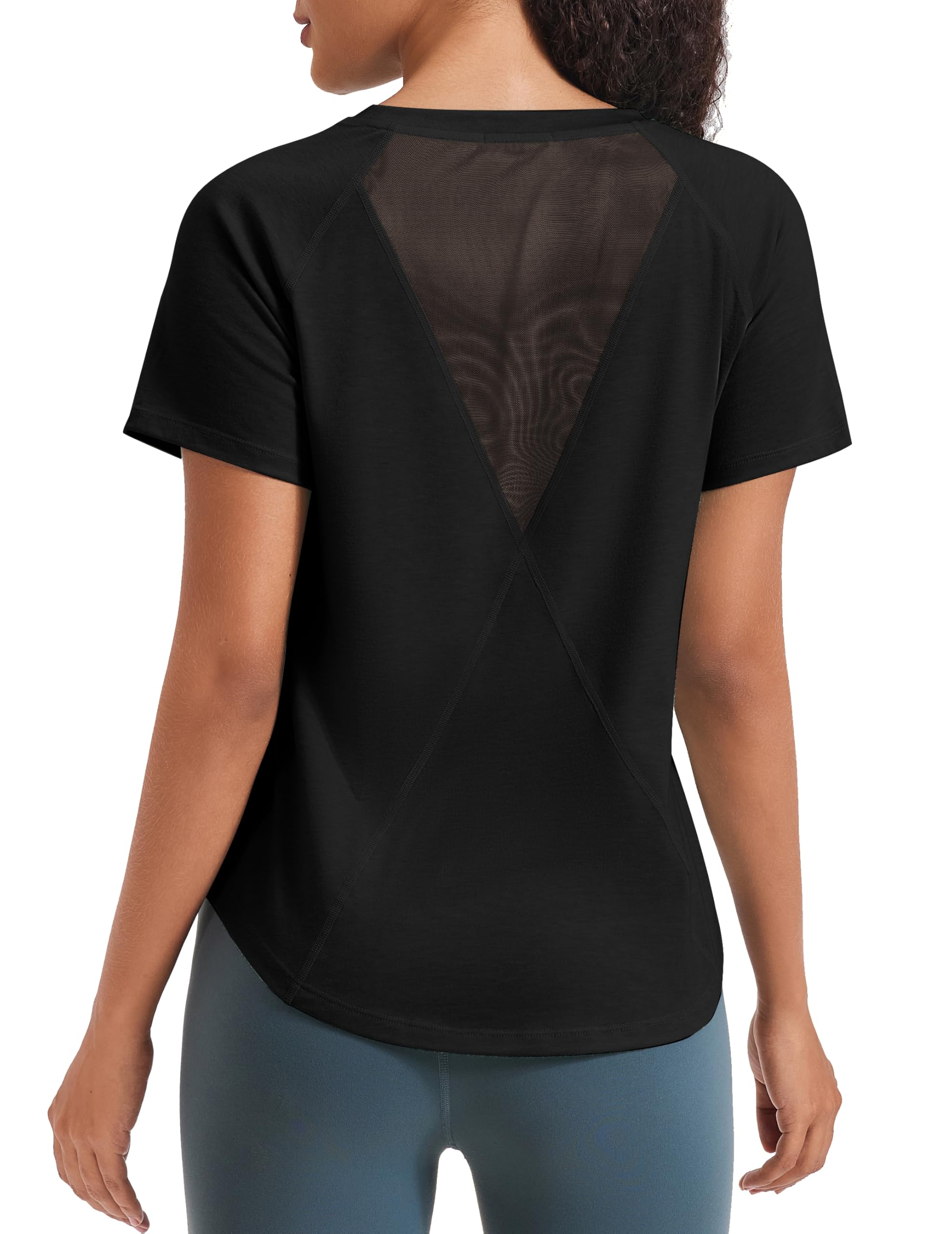 PINSPARK Sportshirt Damen Kurzarm UV-Schutz Sport T-Shirt Atmungsaktiv Netzstoff im Rücken Fintess Laufshirt Leicht Yoga Oberteile Schnelltrocknend Gym Funktionsshirts - 1