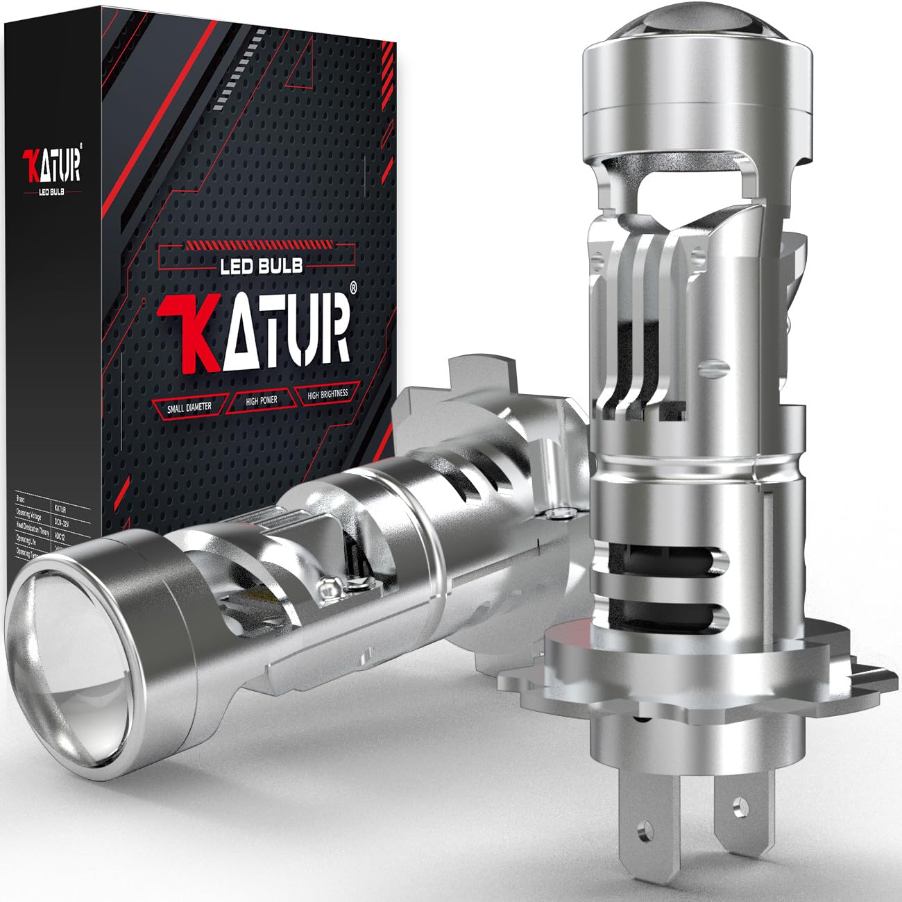 KATUR Bombillas H7 LED 30000LM, 800% Brillo 6000K Blanco Xenón Tamaño Mini 1:1 Enchufar y Listo Bombillas LED H7 con Lente de Proyector, Paquete de 2 Recycled Claim Standard Blended