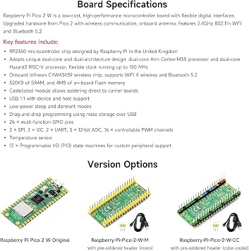 Waveshare Raspberry-Pi-Pico-2-W-M, Compatible with Raspberry Pi Pico 2 Microcontroller Board, Based On Official RP2350 Chip, Dual-Core & Dual-Architecture Design, 3 Items