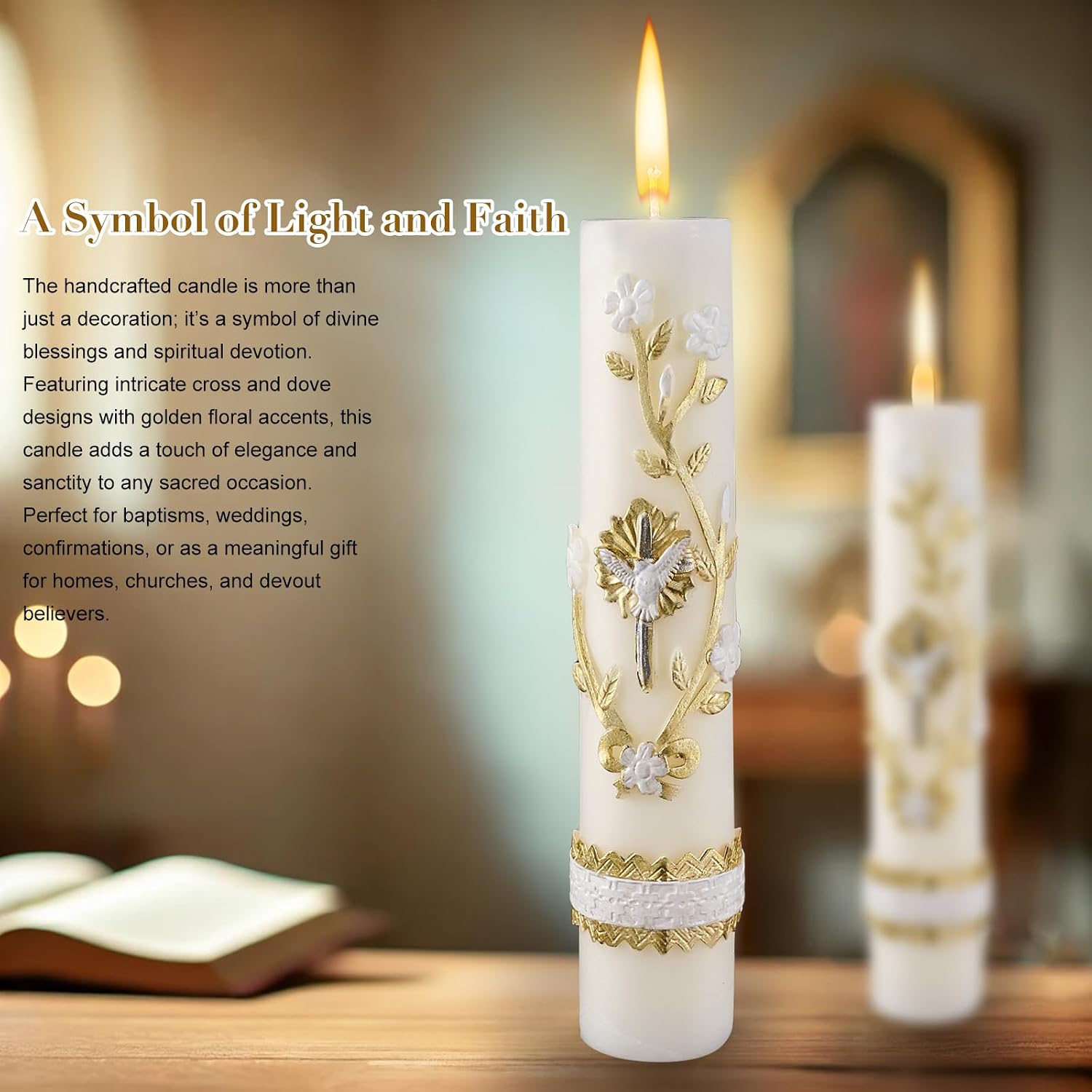 Baptism Candle Catholic,Prayer Candles for Church Devotional Saint Blessed Mexican Gift,Cirios Religiosos Catolicos,Velas para Bautizo,Cross Candles,Religious Confirmation Candle,Veladoras Mexicana