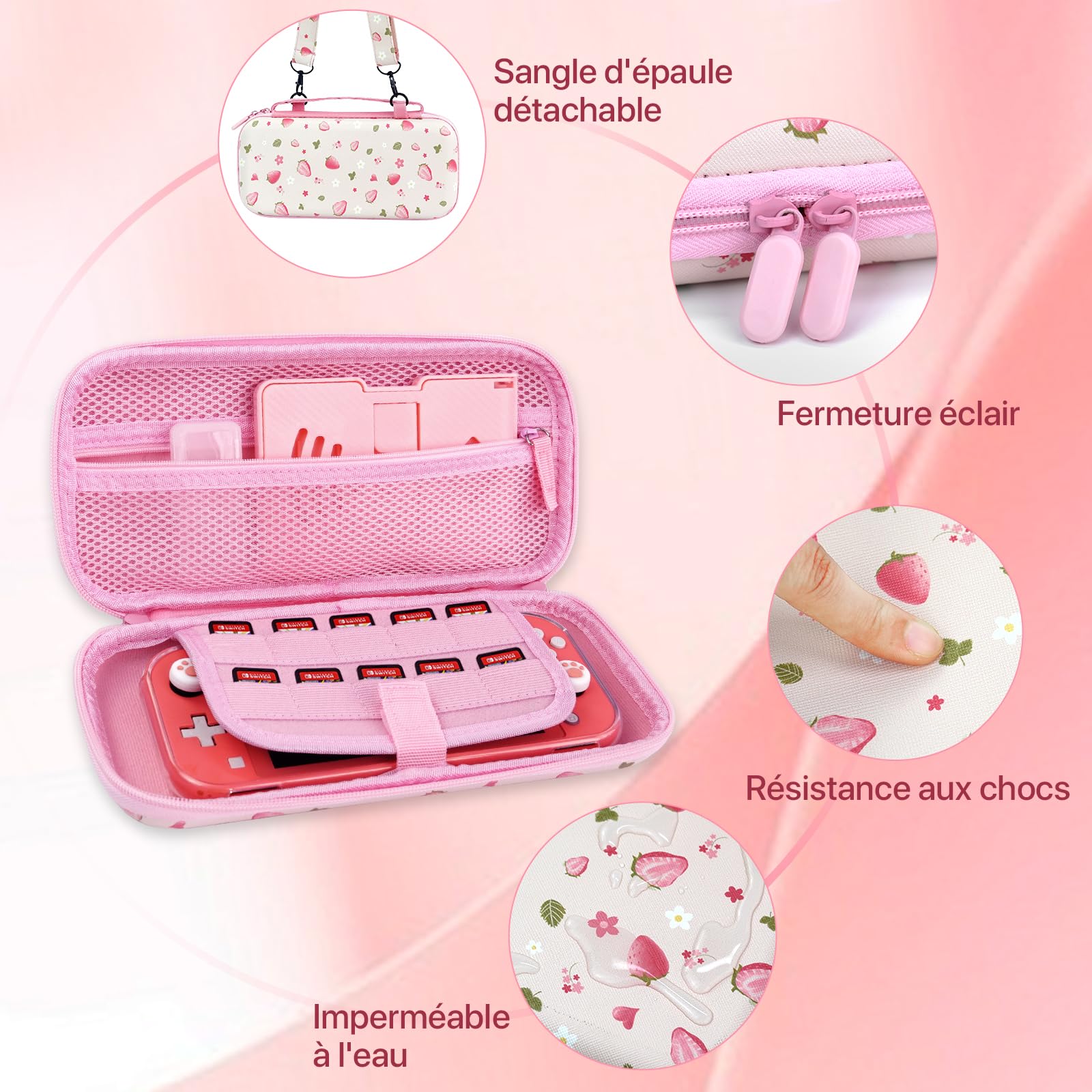 Switch Lite Case Protective Case 19 in 1 for Nintendo Switch Lite Accessories Bundle with Switch Lite Screen Protector Cover, Switch Lite Carrying Case, Thumb Grips, Stand, Clear Case, for Girls, Pink