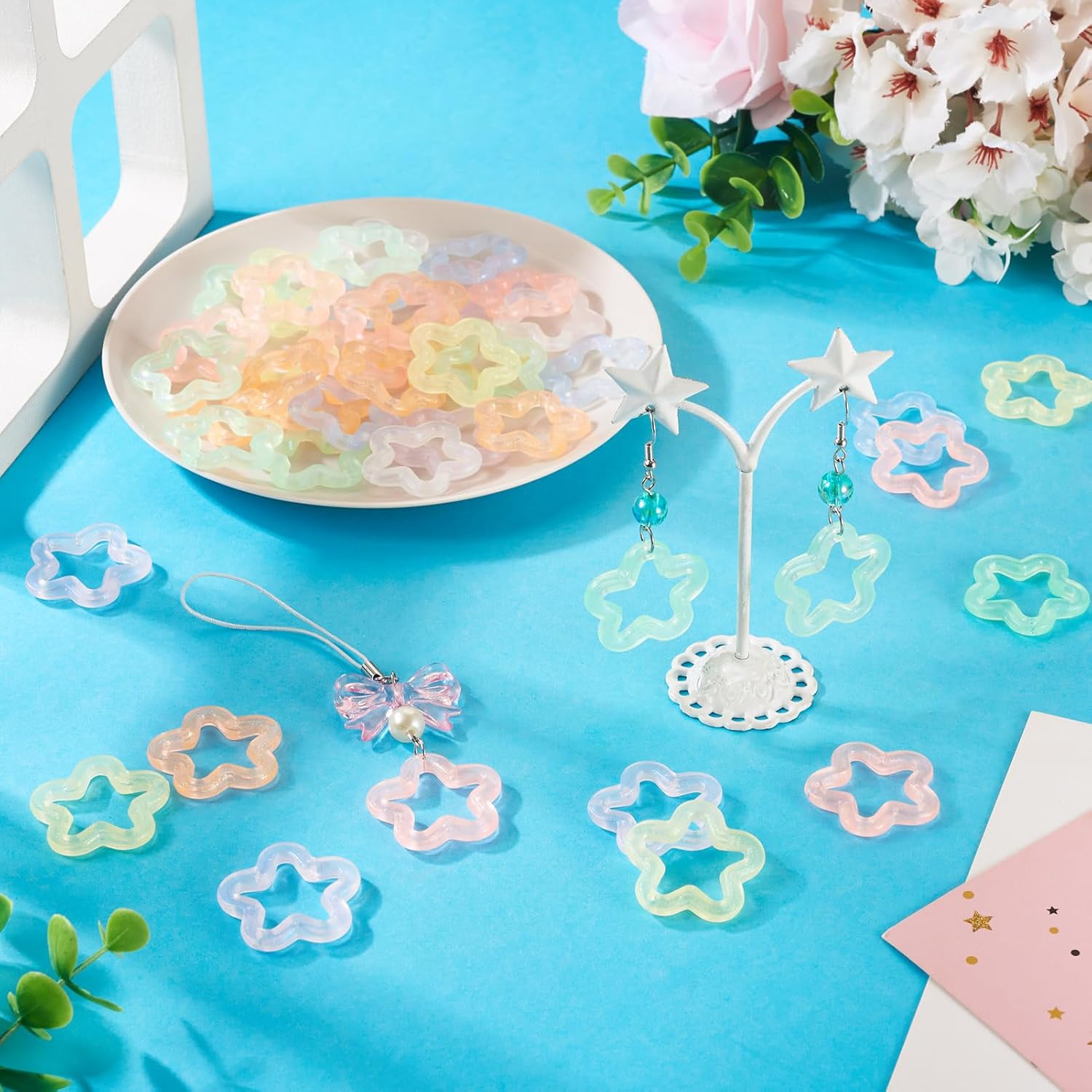 Cheriswelry Luminous Star Charms 70Pcs Glow in the Dark Star Pendants Hollow Frame Stars Link Charm 7 Colors 29.5mm for DIY Necklace Earring Bracelet Keychain Jewelry Making - Image 3