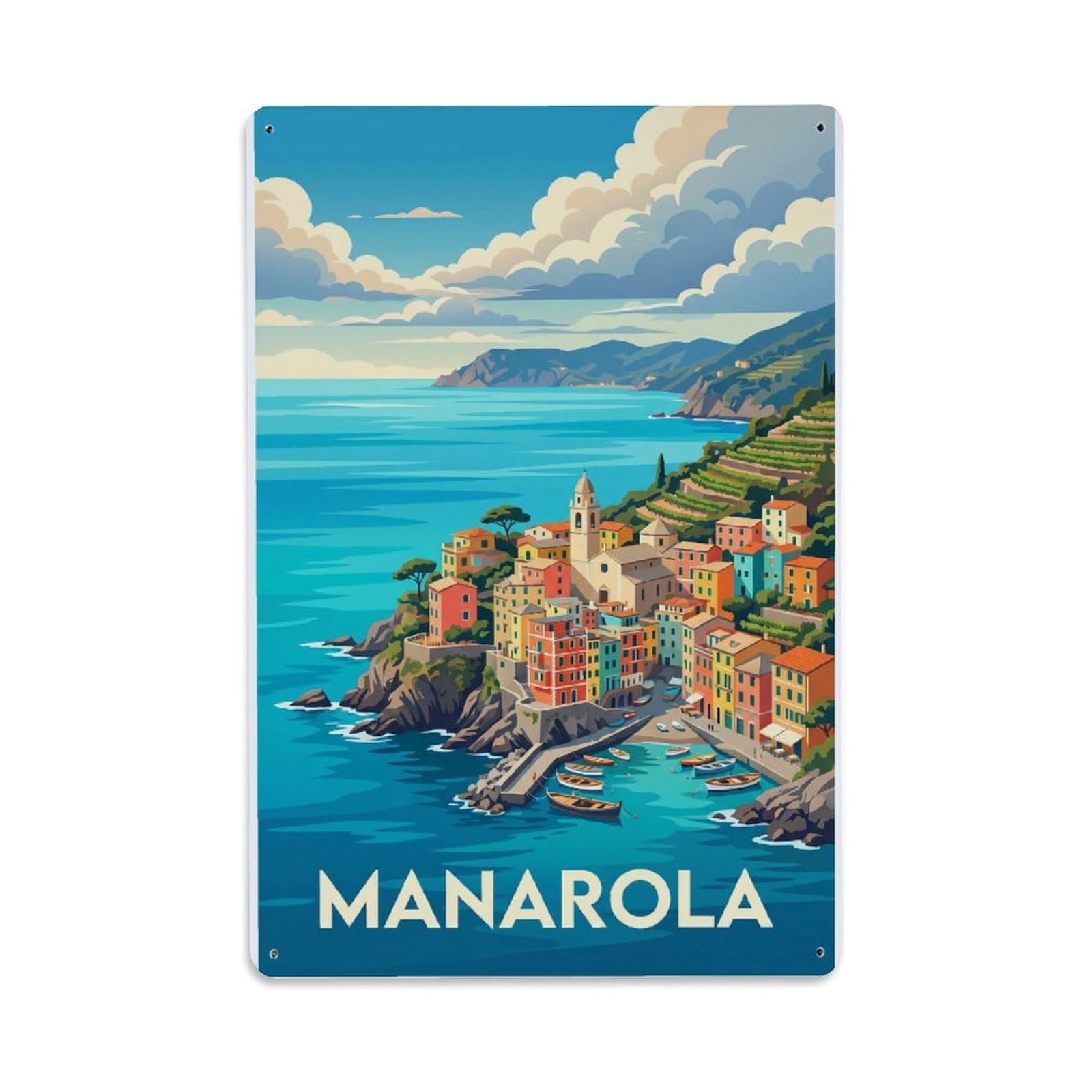 Huiyhb 8X12inch(20X30cm) Vintage Travel Manarola Italy Background Metal Tin Sign