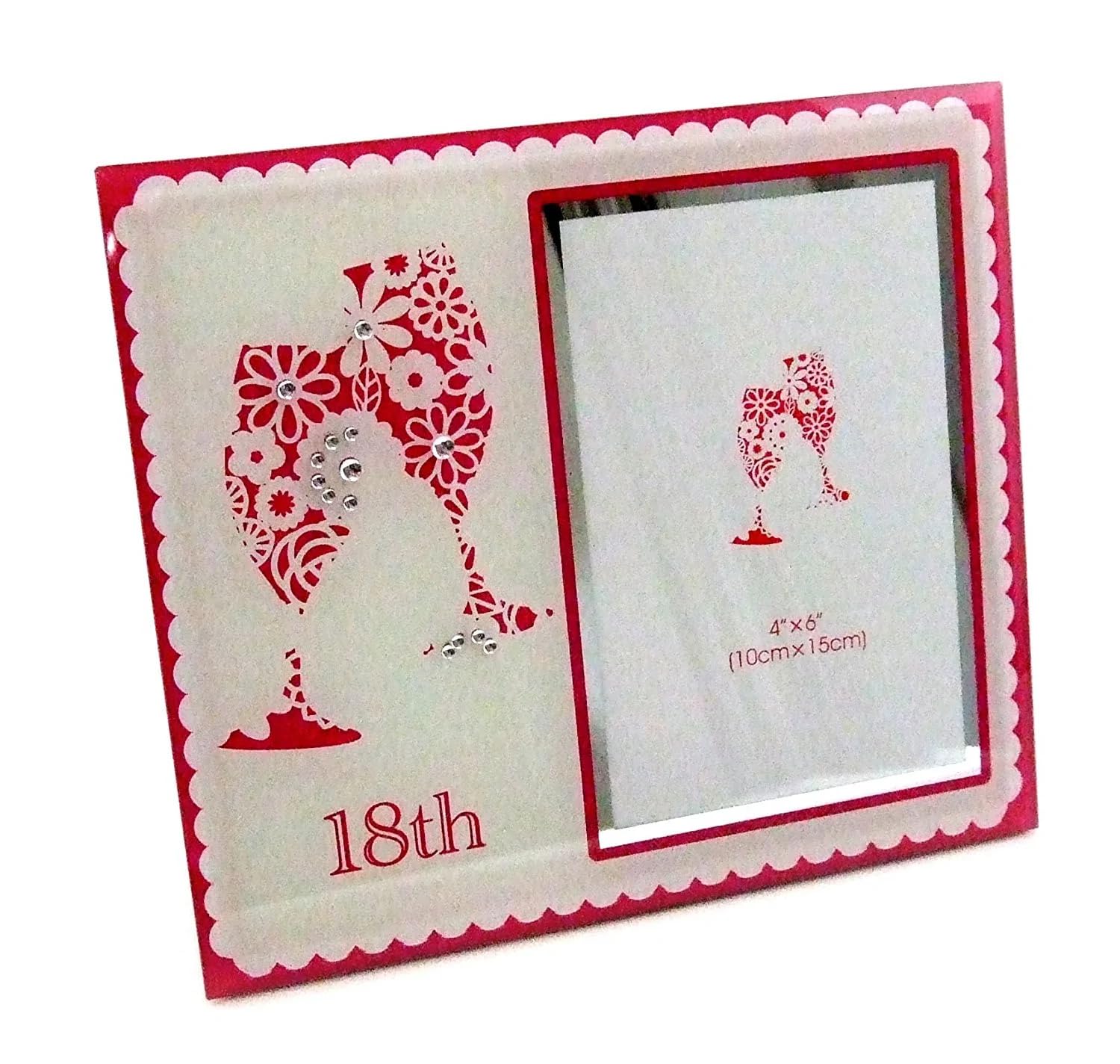 Lesser & Pavey Pink,White 18Th Birthday Pink & White Champagne Flute 4" X 6" Photo Frame With Clear Diamante Crystals