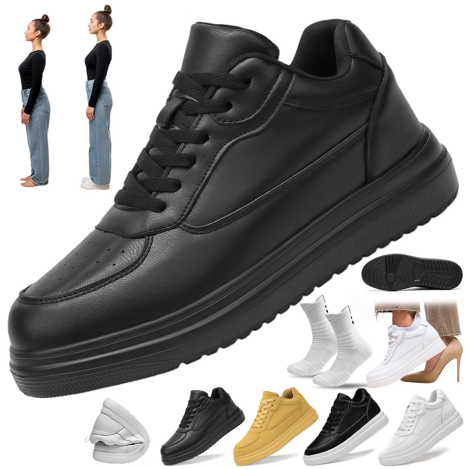 Elevateshoes Classy Beige, Elevate Shoes Herren, Elevator Schuhe Damen, Unsichtbare Erhöhung bis + 6/8/10cm, Stärkt Selbstbewusstsein, für Business, Hochzeit & Alltag