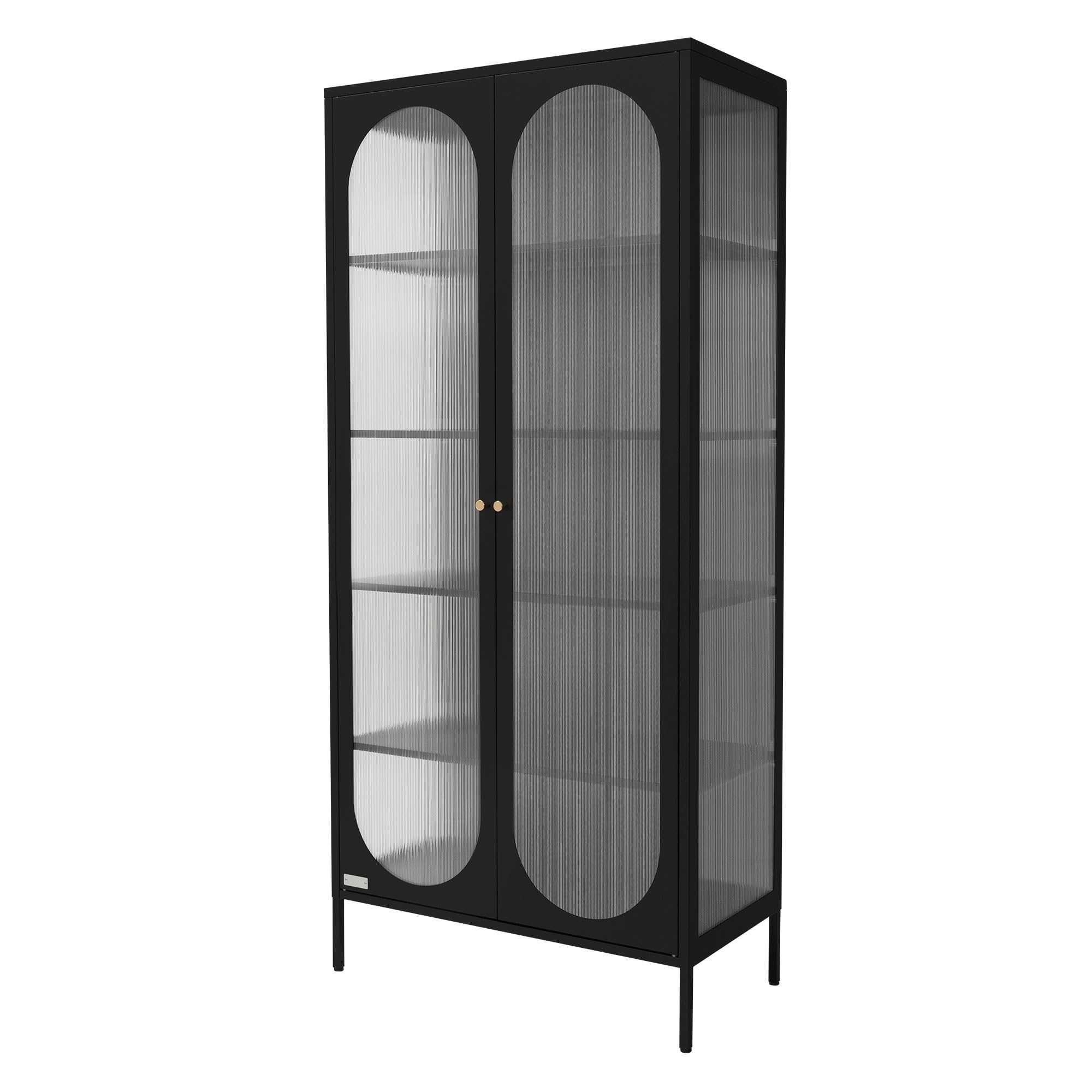ML-Design Vitrinenschrank 80x175x40 cm, Schwarz, Vitrine mit 5 Ablage-/Regalfächer, 2 Türen, Wohnzimmer Metallschrank aus Stahl, Industrieller Stil, Hochschrank Bücherschrank Aktenschrank Standschrank