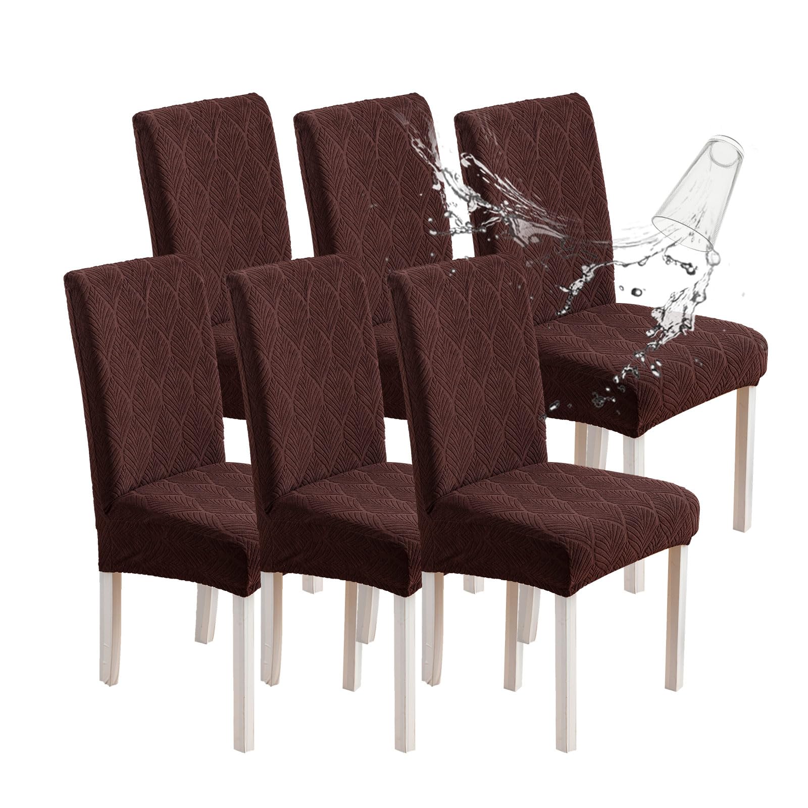 Waterproof Dining Chair Covers, Chair Covers for Dining Room, Stretch Chair Covers Parsons Chair Slipcover, Removable, Washable for Dining Room Kitchen Chair Protector Cover (Chocolate, 6PK)