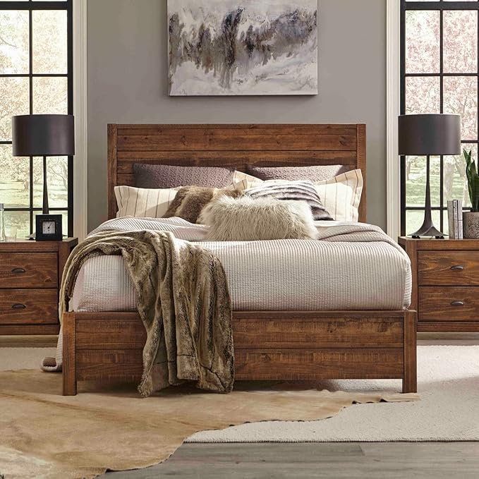 Grain Wood Furniture Montauk Solid Wood Bed, Queen Size, Rustic Walnut Home & Kitchen