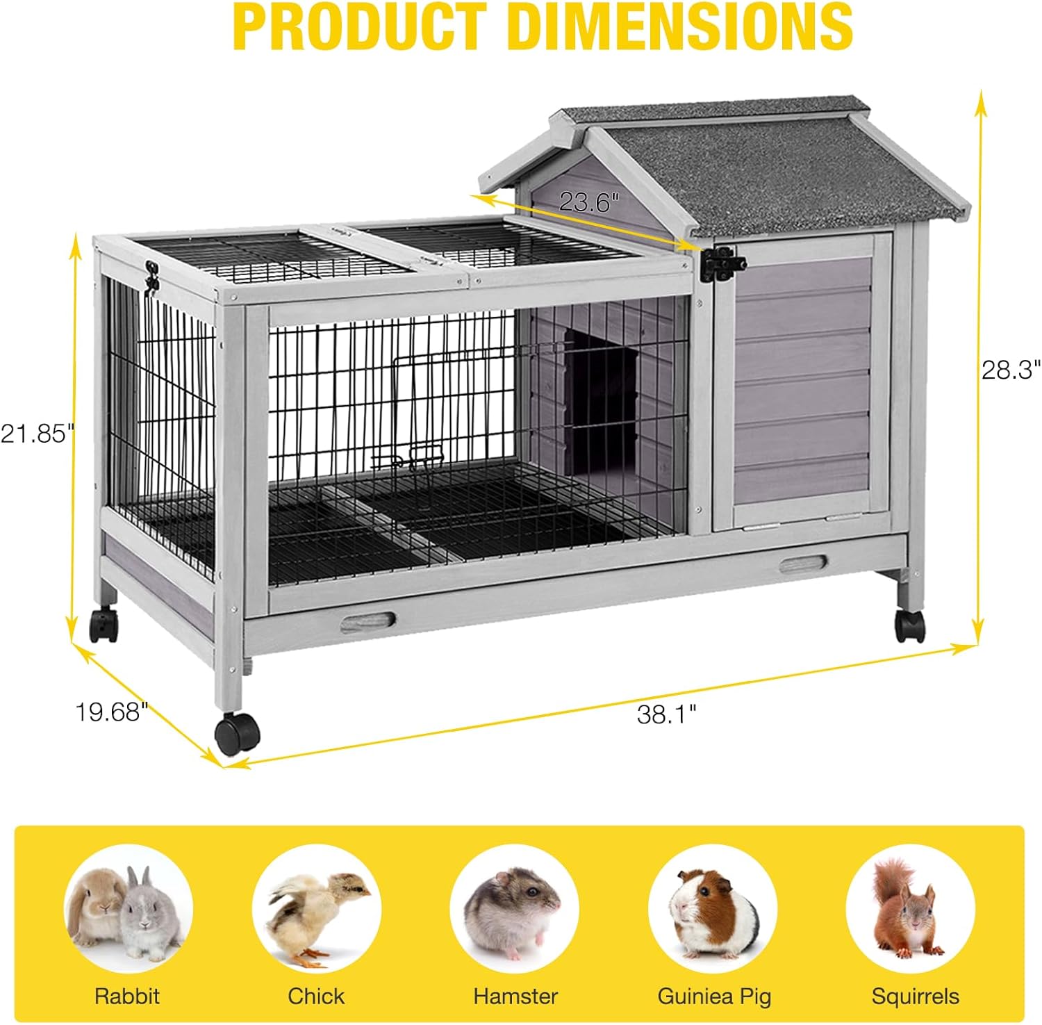 AIVITUVIN Rabbit Hutch Indoor with Wire Rabbit Cage Leakproof Pull Out Tray Outdoor Bunny Cage with Run Guinea Pig Cage