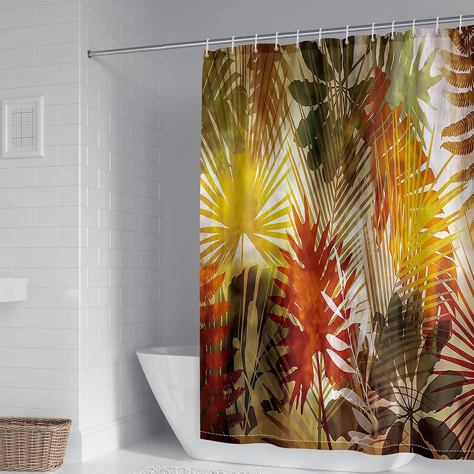 Rideau de douche feuilles tropicaux 165x200cm imperméable et lavable pour salle de bain