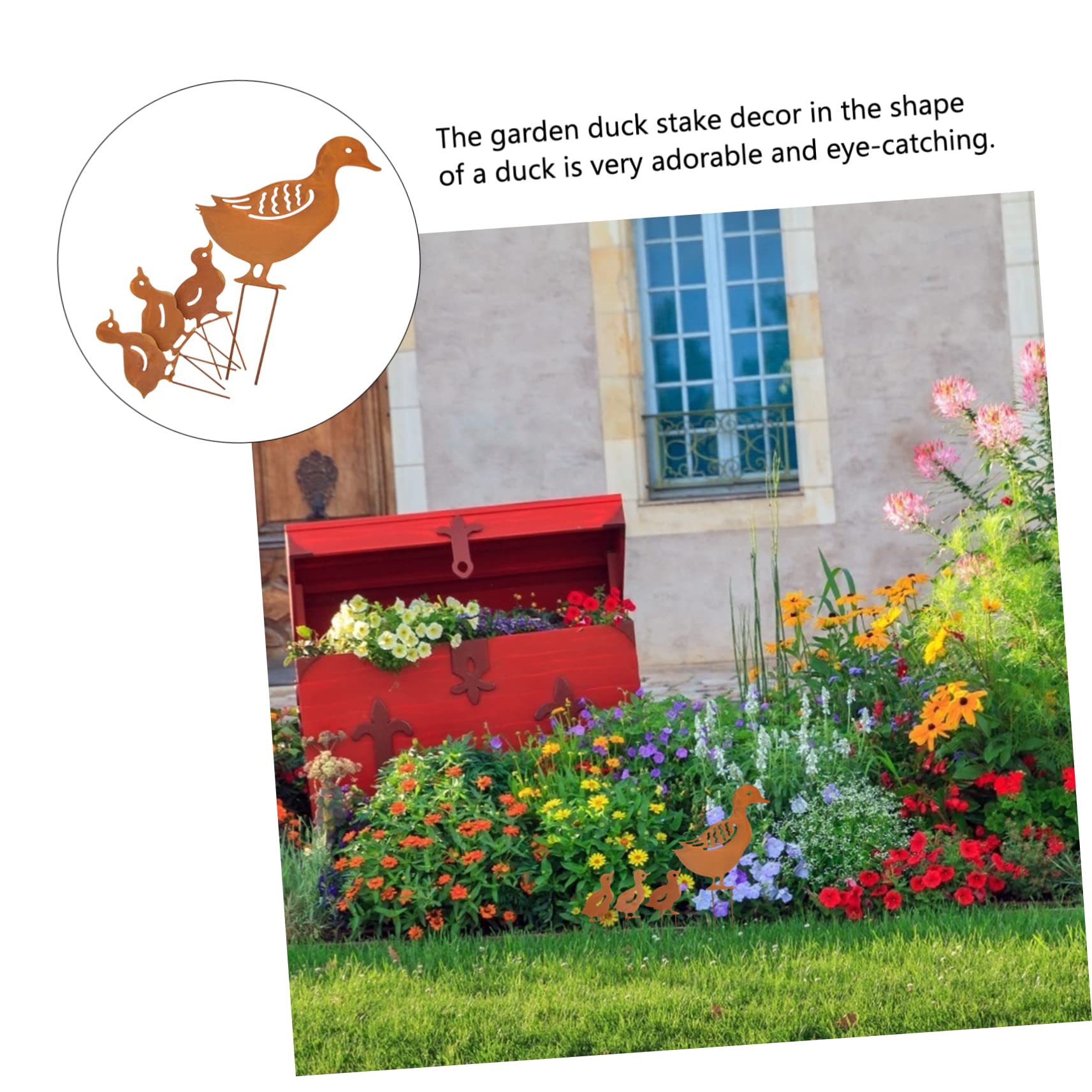 Letrero de Patio Pato Metálico Calado para Jardín Exterior | 1 Juego de Estacas, Metal, Inserción para Césped, Decoración Exterior Forma de Pato, Acabado Detallado