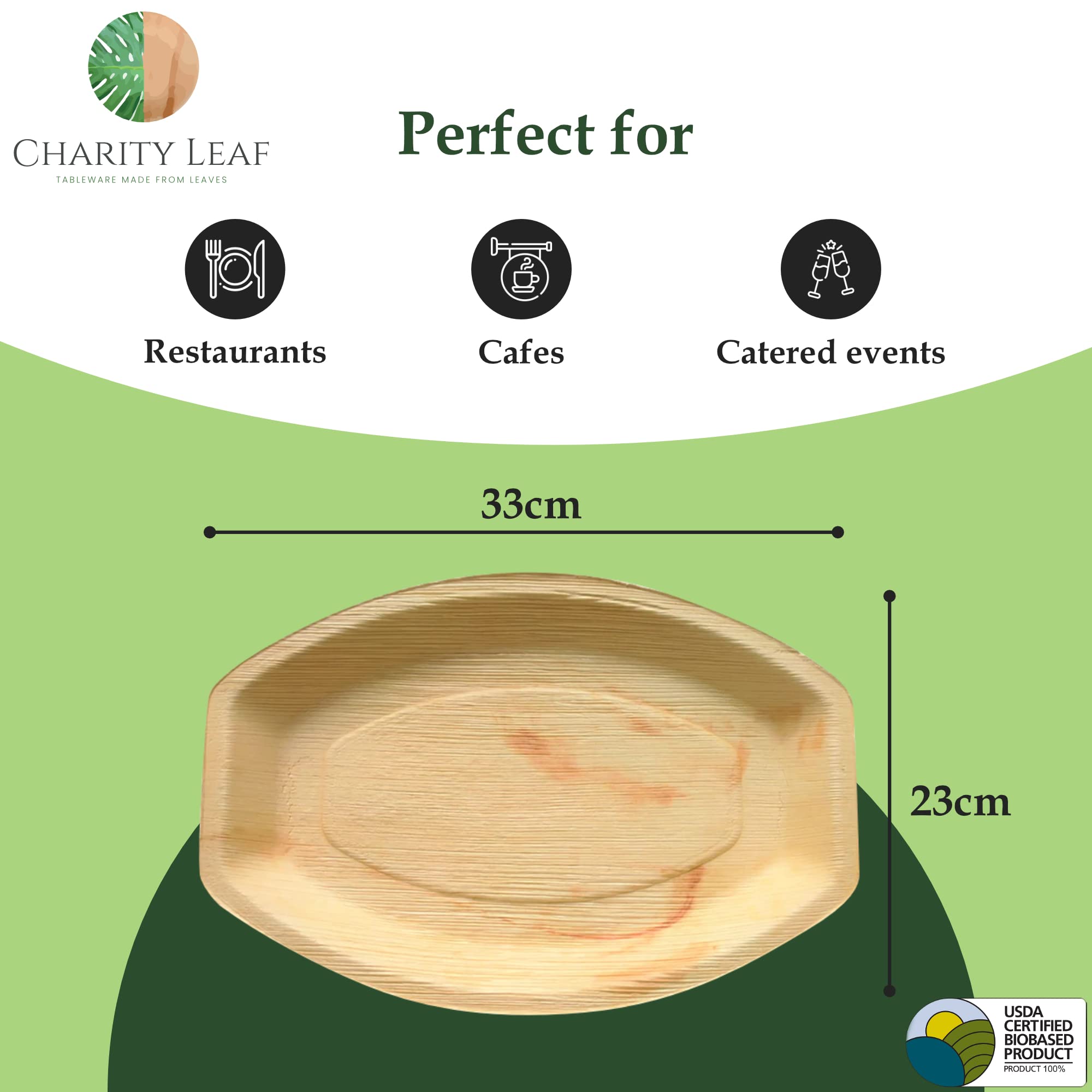 Charity Leaf Palmblatt-Schalen – Biologisch Abbaubar, 9 Cm, Packung Mit 100 Stück, Für Partys & Grillen