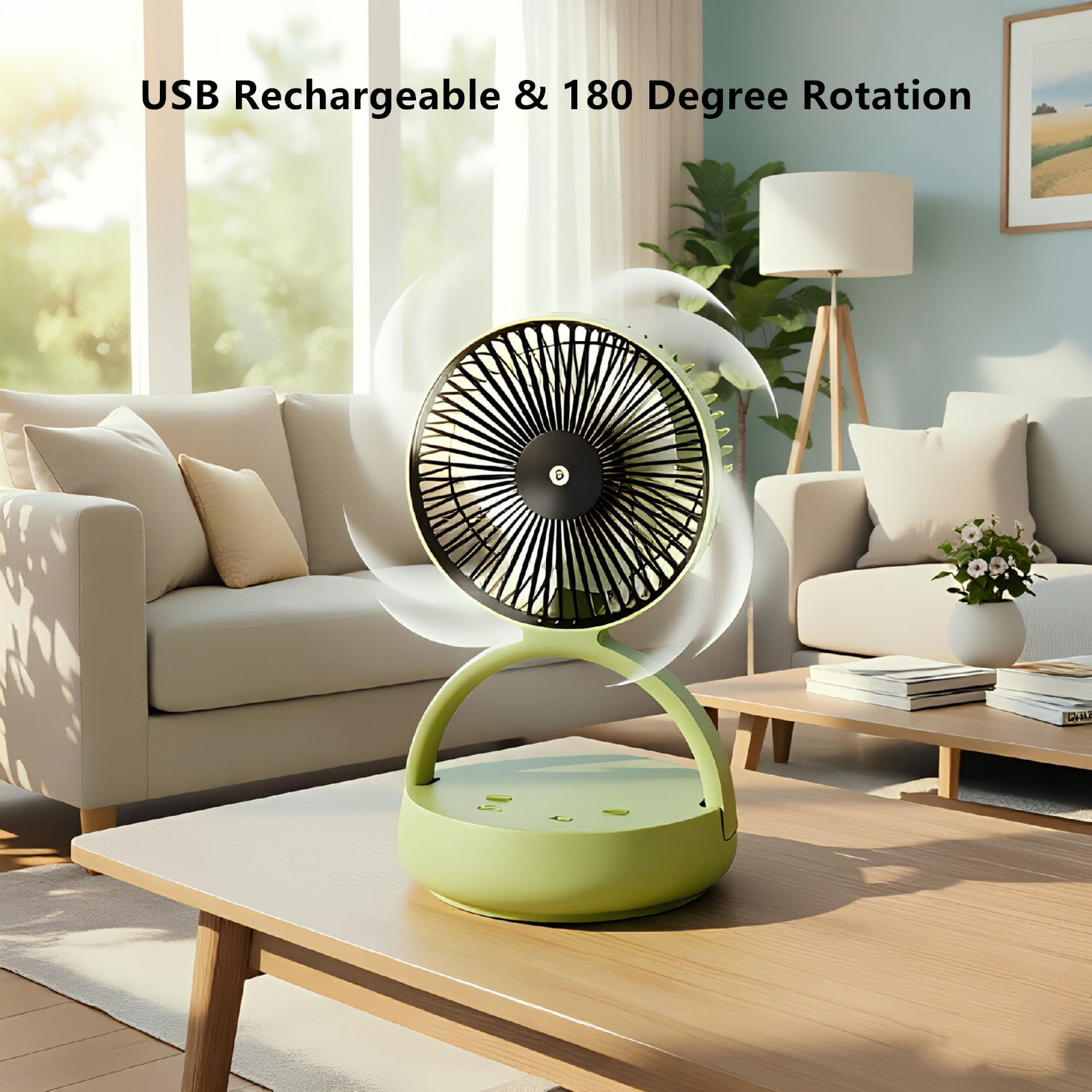 OGZ Ventilatore portatile da viaggio wireless con timer remoto, piccolo ventilatore da scrivania da 7 pollici con luce notturna a LED oscillazione di 90°, ventilatore USB ricaricabile per letto da