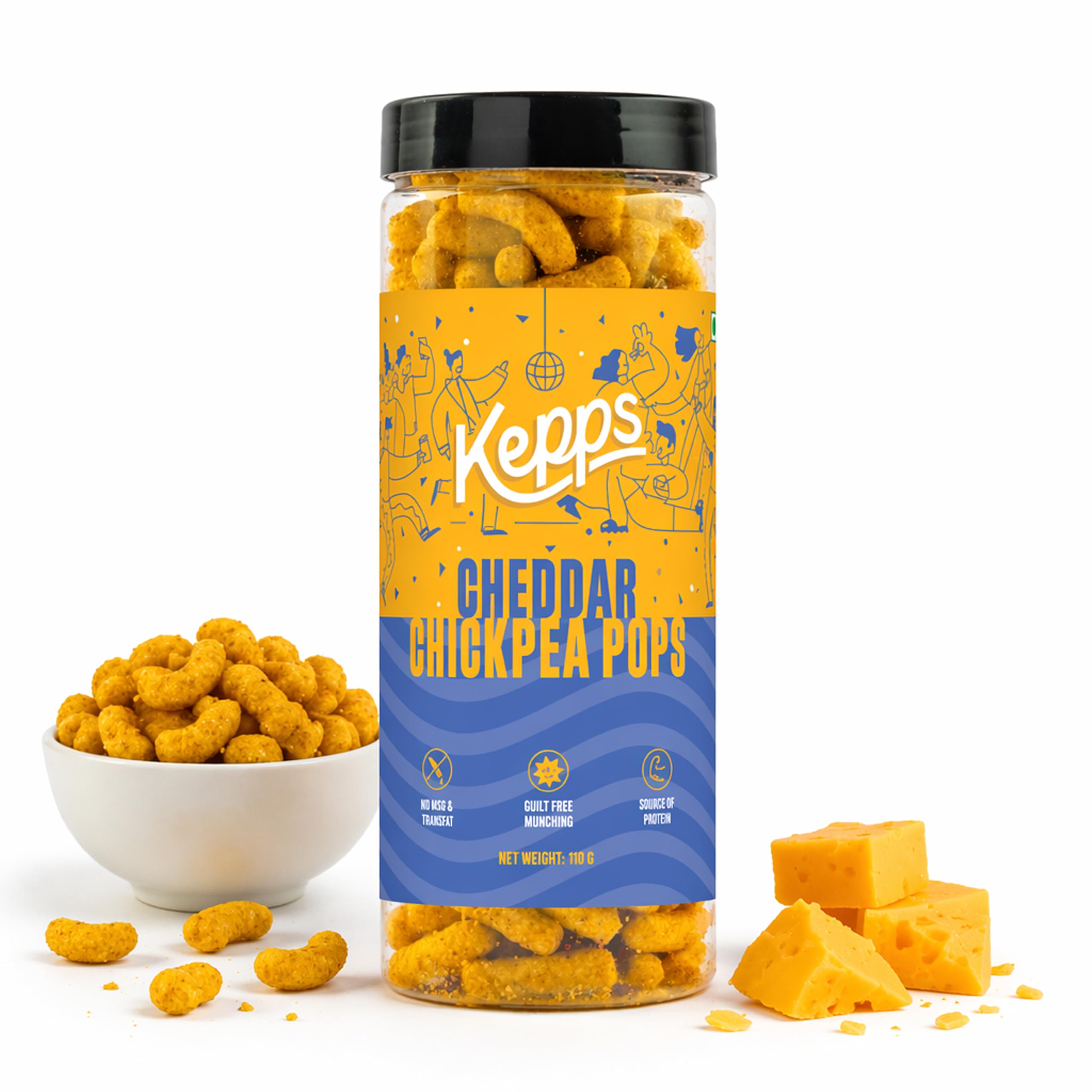 Kepps Cheddar Chickpea Pops | Crunchy Gluten Free Snack | Roasted Chickpea Bites | Cheddar Cheese Flavor | High Protein Ready to Eat Snack | 110g Jar-image-34