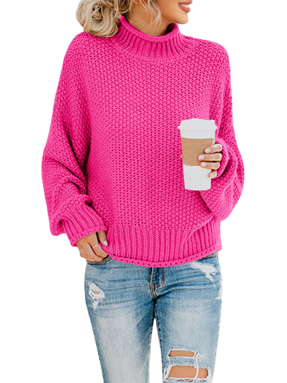 Saodimallsu Womens Turtleneck Oversized Sweaters Batwing Long Sleeve Pullover Loose Chunky Knit Jumper