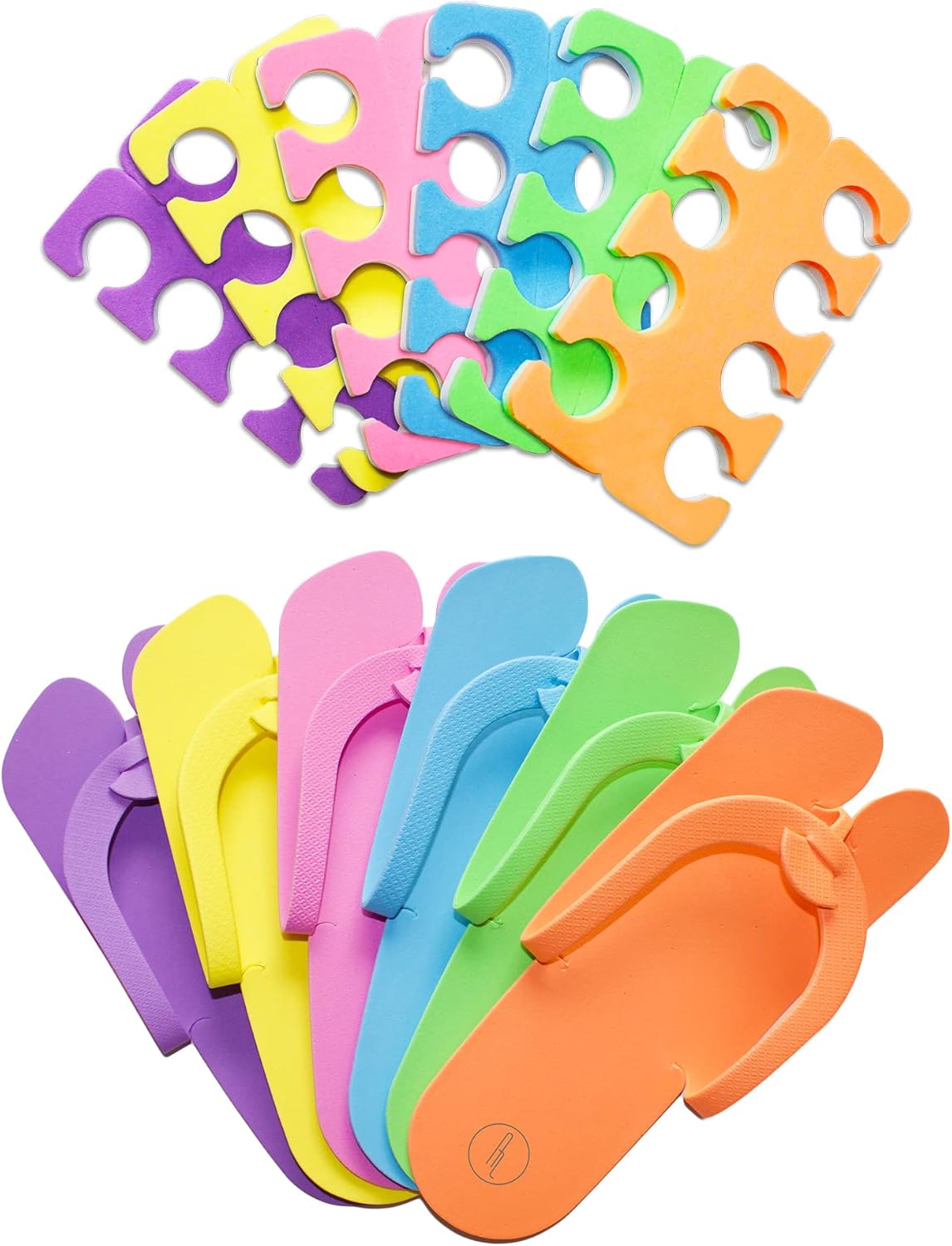48 Pairs Spa Party Pack of Anti-Slip EVA Pedicure Slippers & Premium Toe separators Two Tone Soft & Durable – Bulk 6 Fun Colors Ideal for At Home Spa Party & Nail Salon