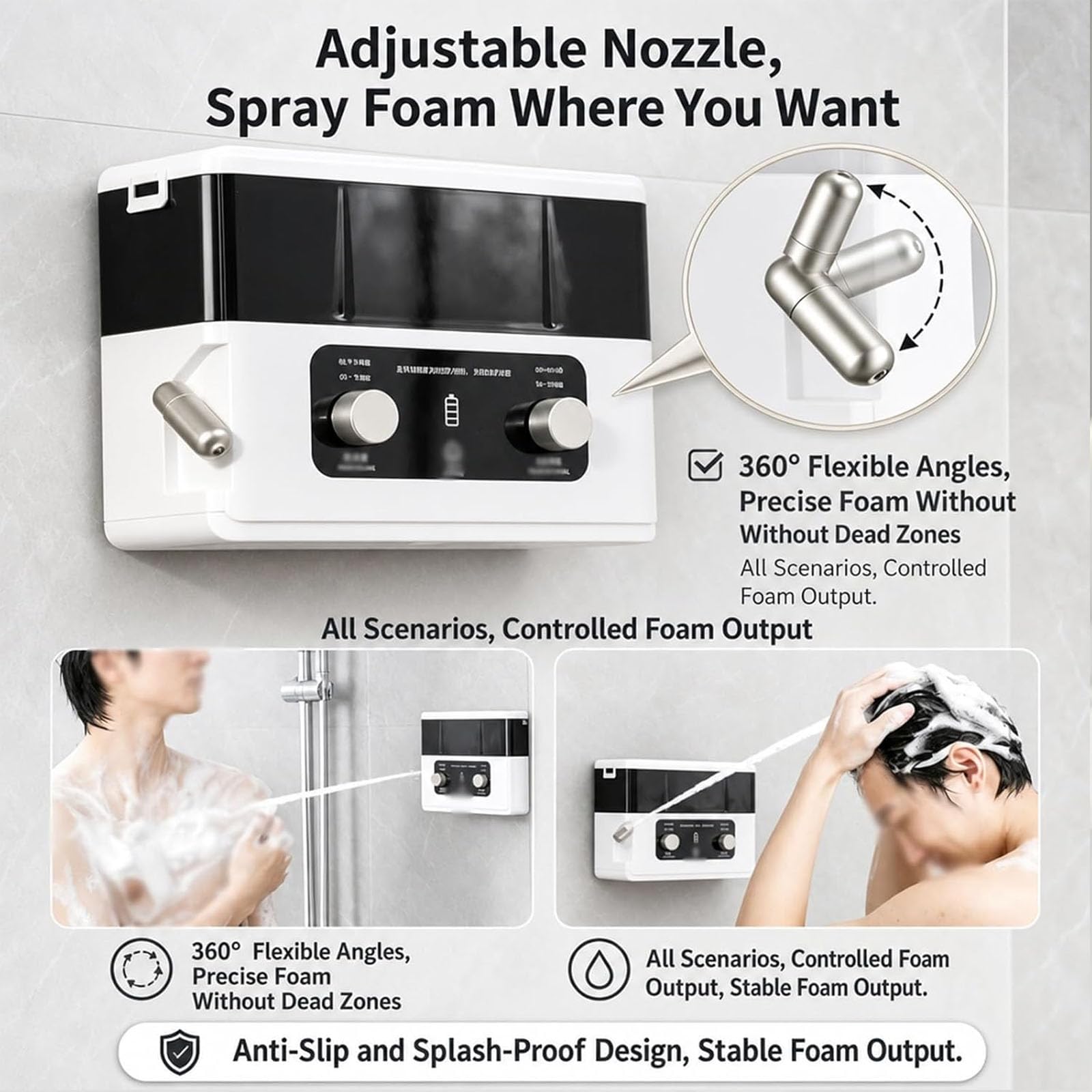 Cabezal De Ducha Con Máquina De Espuma Inteligente, Rociador Eléctrico De Espuma De Pared, Boquilla Ajustable De 360°, Control De Volumen De Espuma De 9 Niveles, Diseño Impermeable, Para Champú