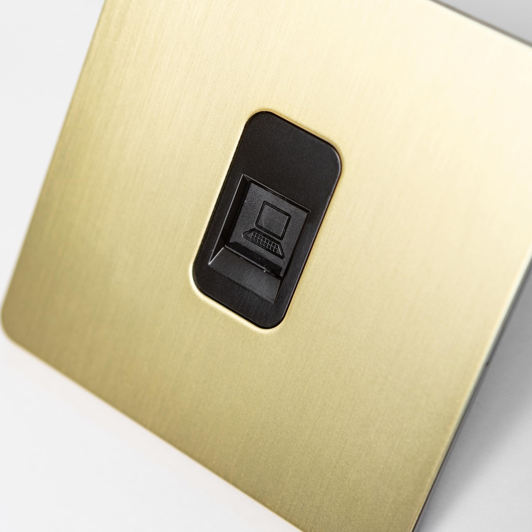 Satin Brass Straight Knurled Switches and Sockets | Screwless Front Plate (RJ45)