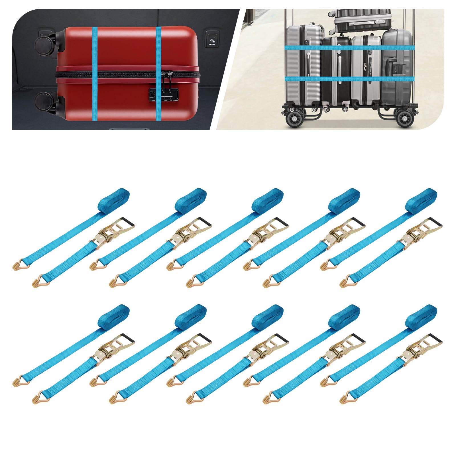 10er Pack Spanngurte mit Ratsche 8m mit Doppel-J-Haken 5cm | 2500kg Zurrgurte，2-teilig Ratschengurt Set für Ladungssicherung LKW Anhänger Transporter