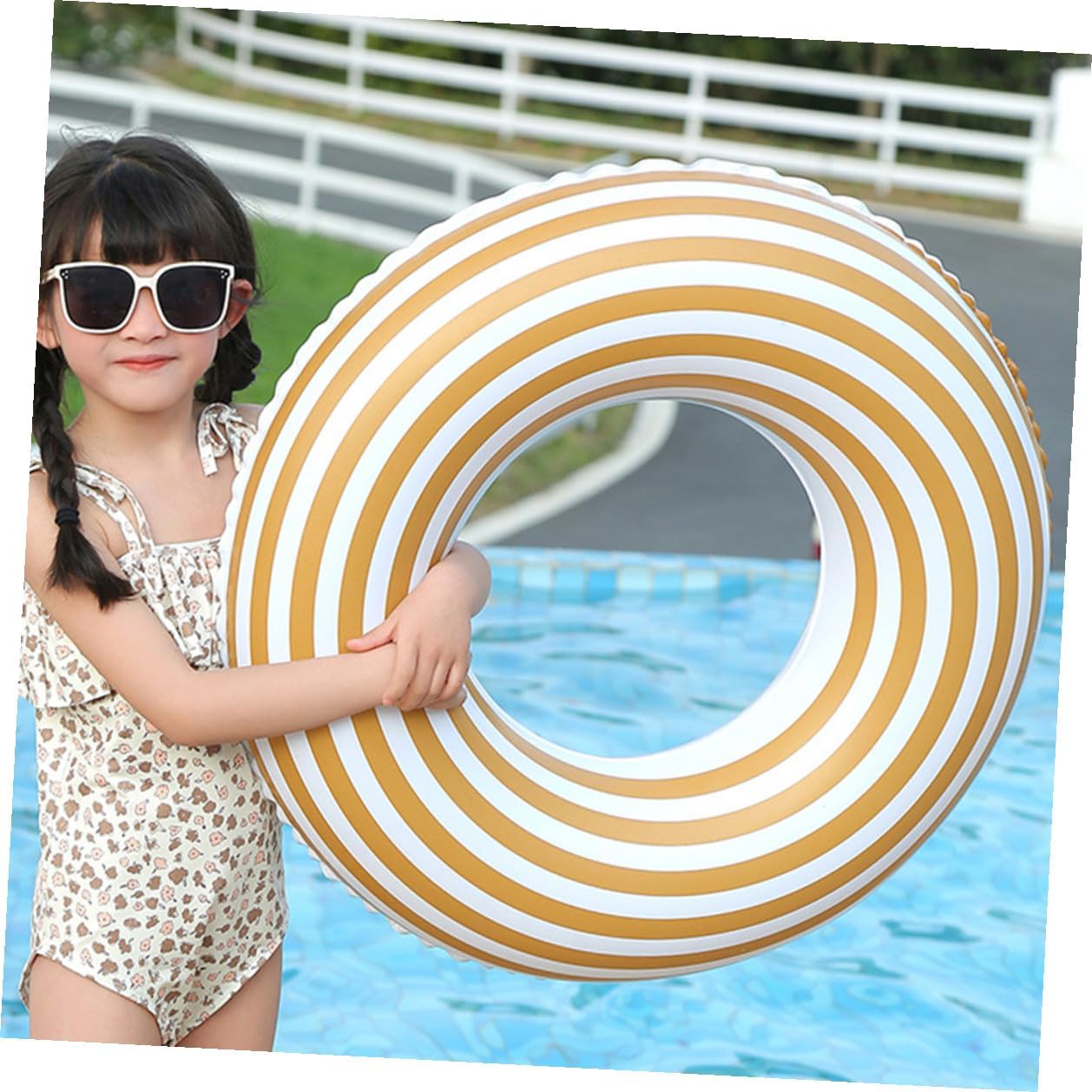 CHILDWEET Inflatable Swim Ring Safety Float for Ages 2-4, Thickened Orange PVC Striped Swimming Pool Buoy for 20-50 Lbs, Water Swim Accessory for Pool and Beach