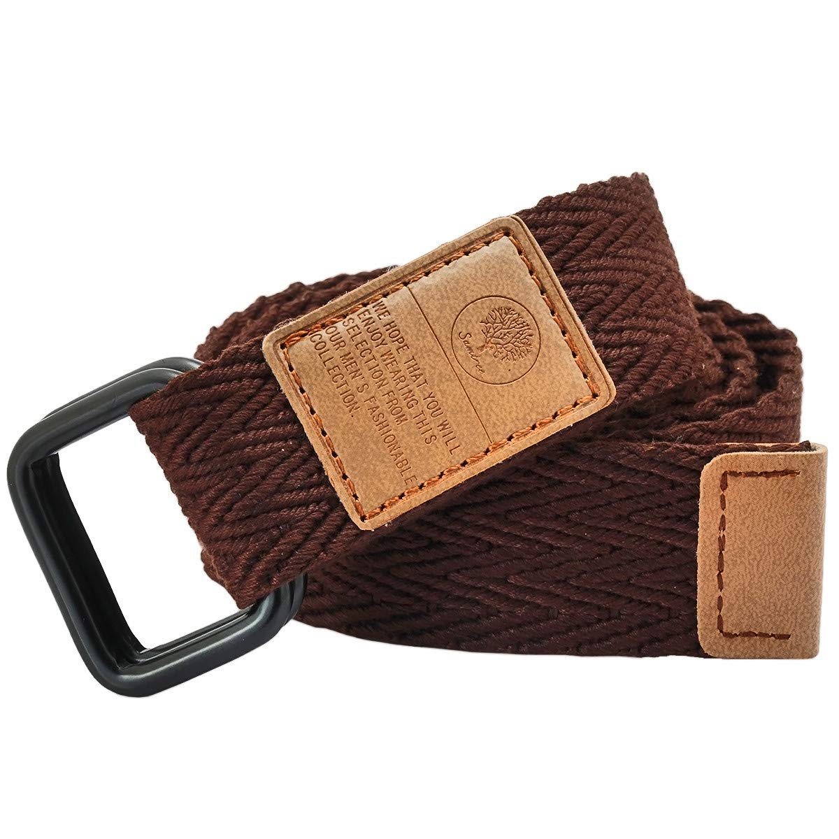 Kyeygwo Men's 06-Brown Canvas Belts For Woman, Webbing Double Loop D Ring Buckle Jeans Waistband Belt, Brown(Size: One Size)