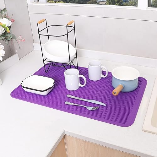 Miniatura 8 de Tapete de silicona para secado de platos para múltiples usos, fácil de limpiar, ecológico, resistente al calor, tapete de silicona para encimera de