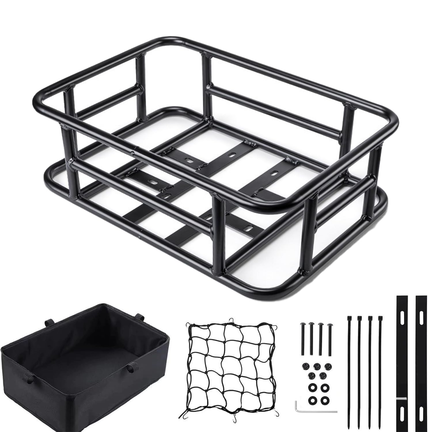 Cesta Bicicleta Trasera，Gran Capacidad 43×33×15,5 Cm, con Una Carga Máxima De 50 Kg, Adecuado para La Mayoría De Bicicletas y Bicicletas Eléctricas, Fácil De Instalar, Incluye Accesorios, Color Negro