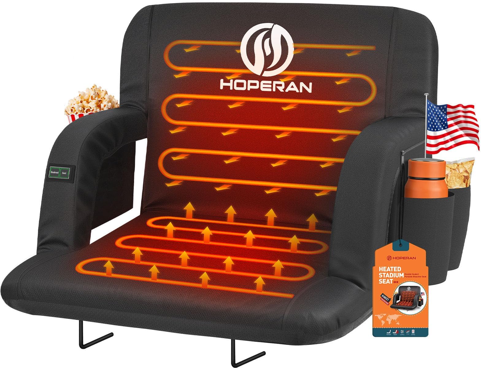 HOPERAN Heated Stadium Seats with Back Support, Dual Control, 1-Pack