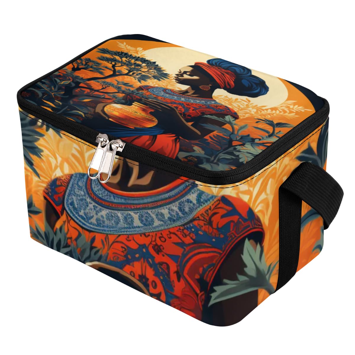 GzLeyigou Lunch Bags for Women Men 9 Cans,Africa Woman Ethnic Hot & Cold Food Delivery Bag Insulated Grocery Bag Insulated Lunch Box Woman Cooler Bag for Office Work Picnic Beach