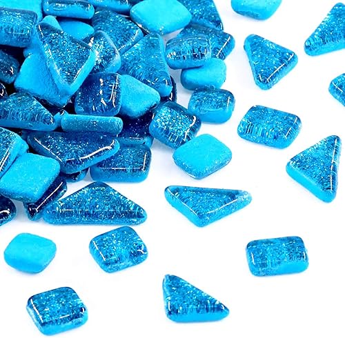 Miniatura 7 de Swpeet Azulejos de mosaico de vidrio de 2 libras, vitrales para manualidades, colores y patrones mezclados, mezcla de azul y azul marino