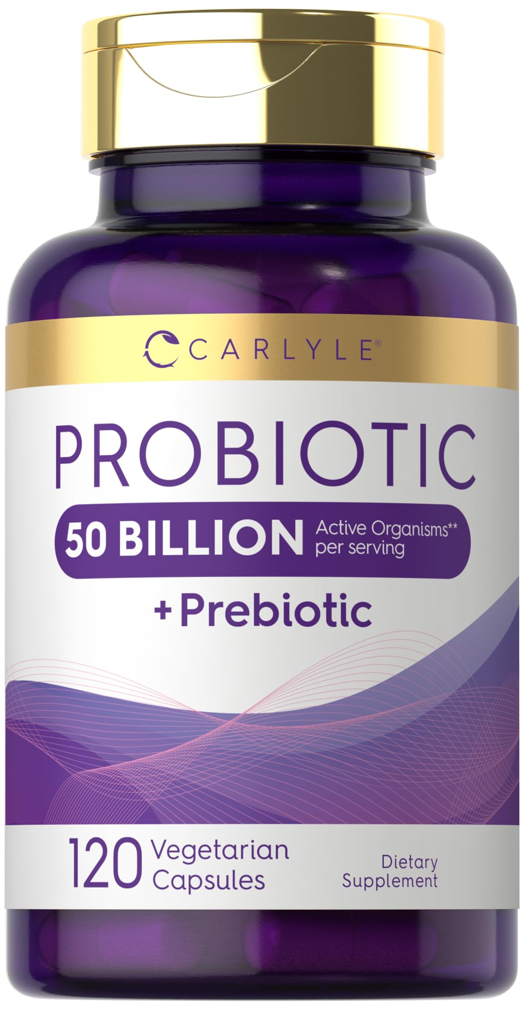 Carlyle Probiotic with Prebiotic Supplement | 120 Capsules | 50 Billion Active Organisms | Vegetarian, Non-GMO and Gluten Free