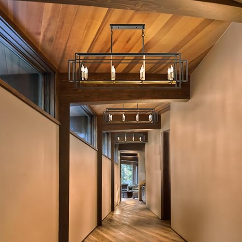 Miniatura 3 de WJShome Modern Farmhouse Dining Room Lighting Fixture, Gold 8 Light Kitchen Island Pendant Lighting, Industrial Linear Chandelier, Candle