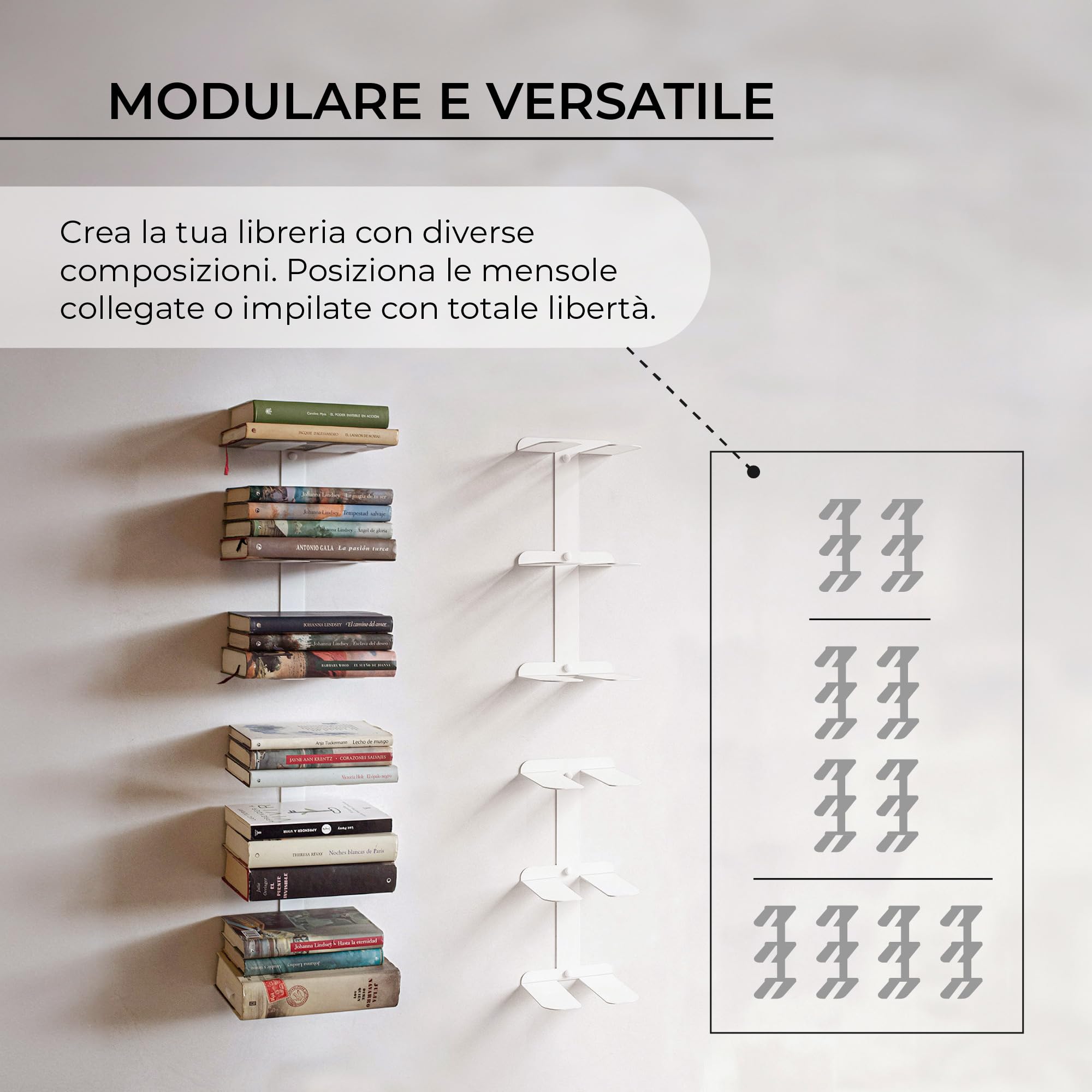 MILUKA Set 2 Libreria Verticale Sospesa 35 cm con 3 Livelli in Acciaio Bianco | Libreria da Parete Sospesa, Porta Libri, CD | Scaffale Modulare Invisibile Salvaspazio